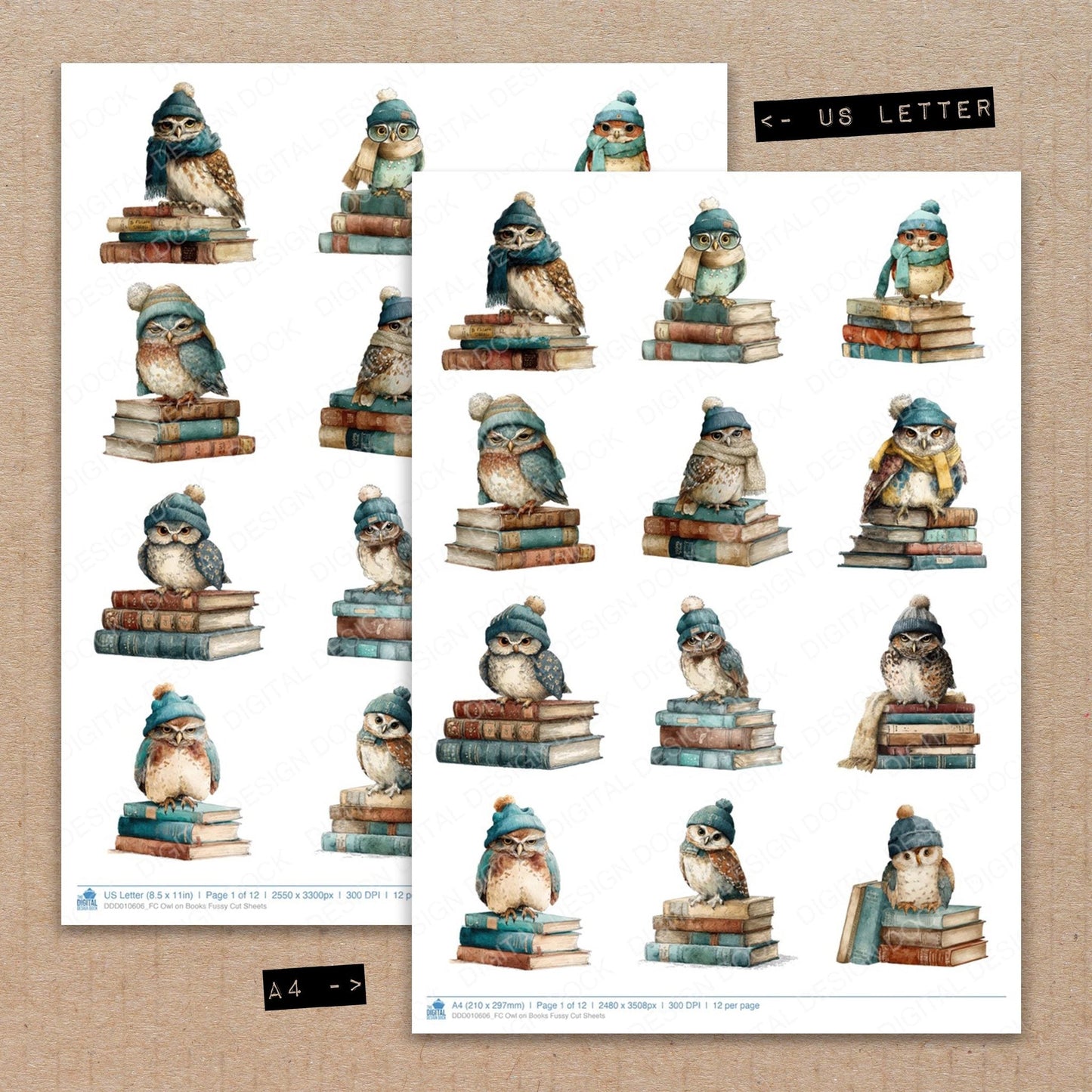 DDD010606_FC Owl on Books Fussy Cut Sheets