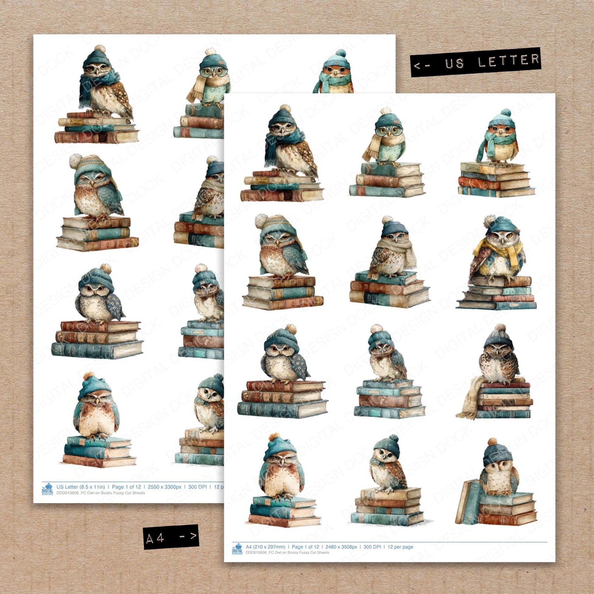 DDD010606_FC Owl on Books Fussy Cut Sheets