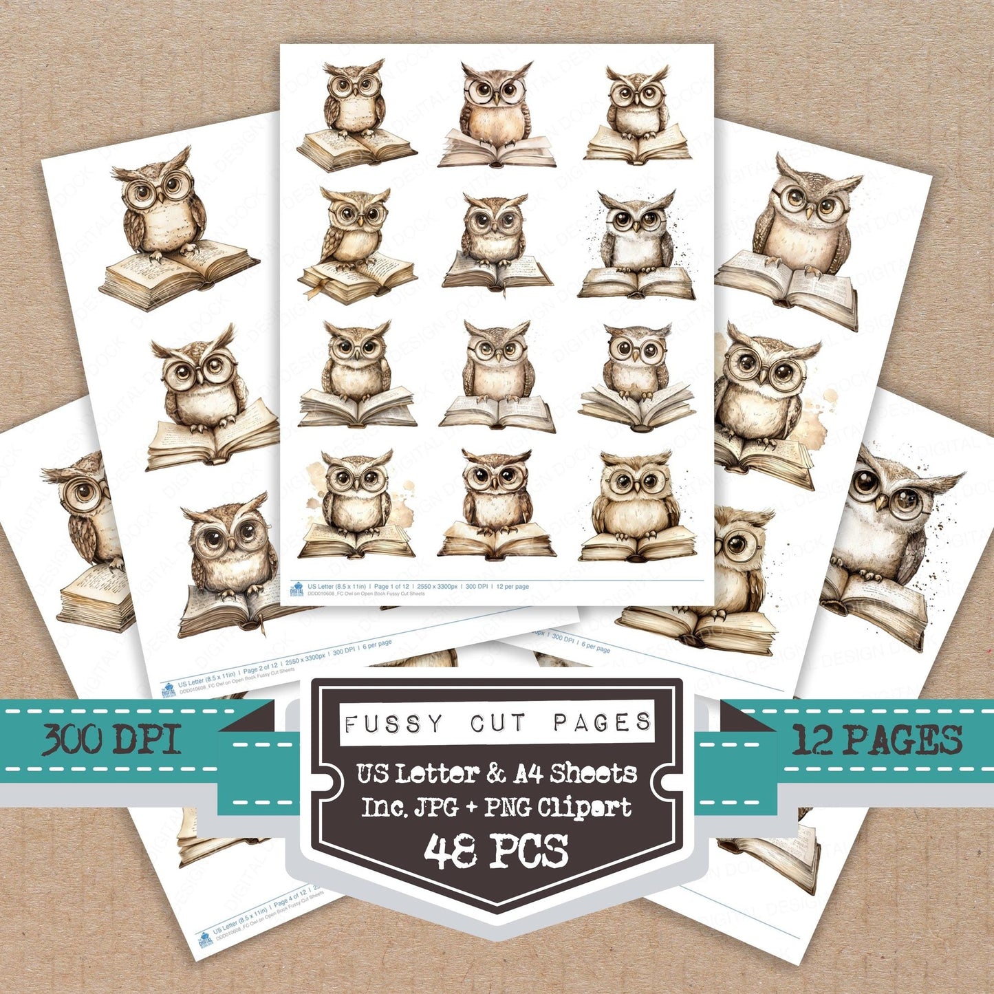 DDD010608_FC Owl on Open Book Fussy Cut Sheets