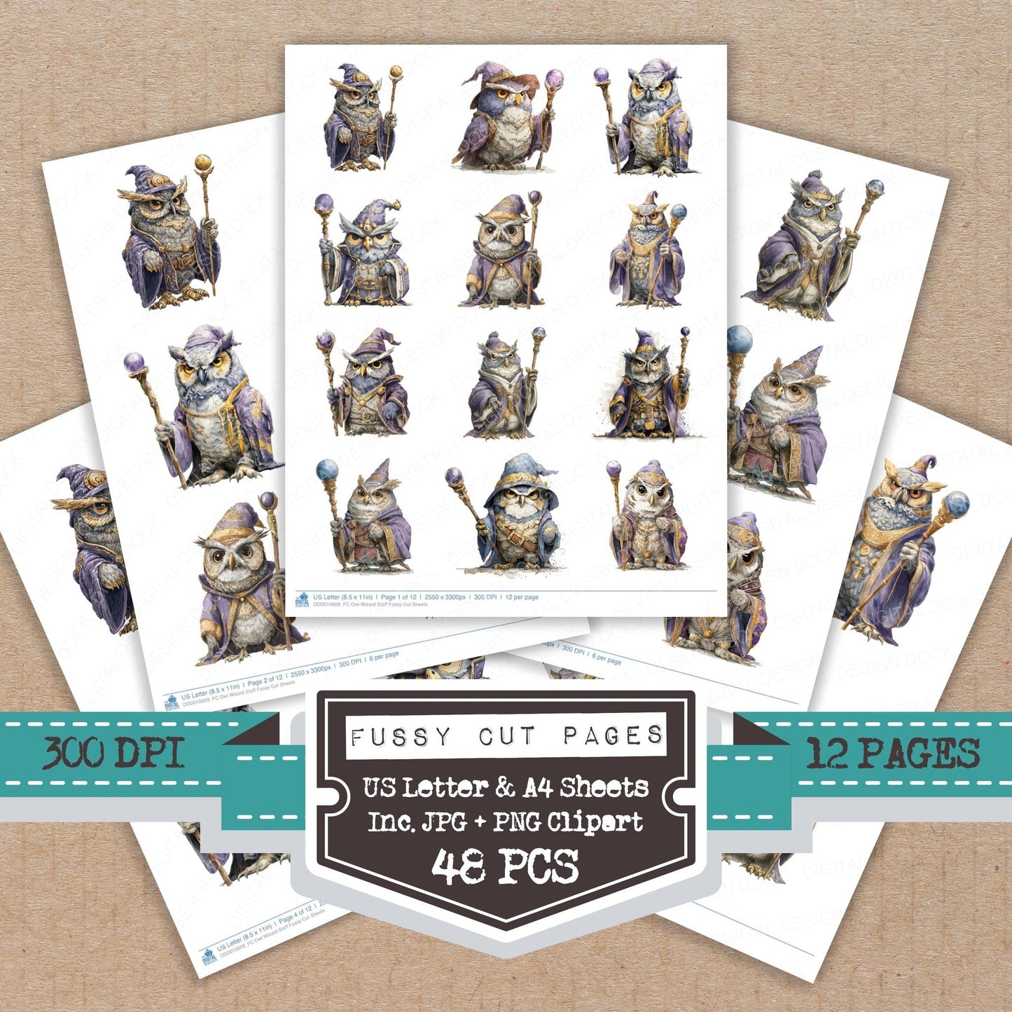 DDD010609_FC Owl Wizard Staff Fussy Cut Sheets