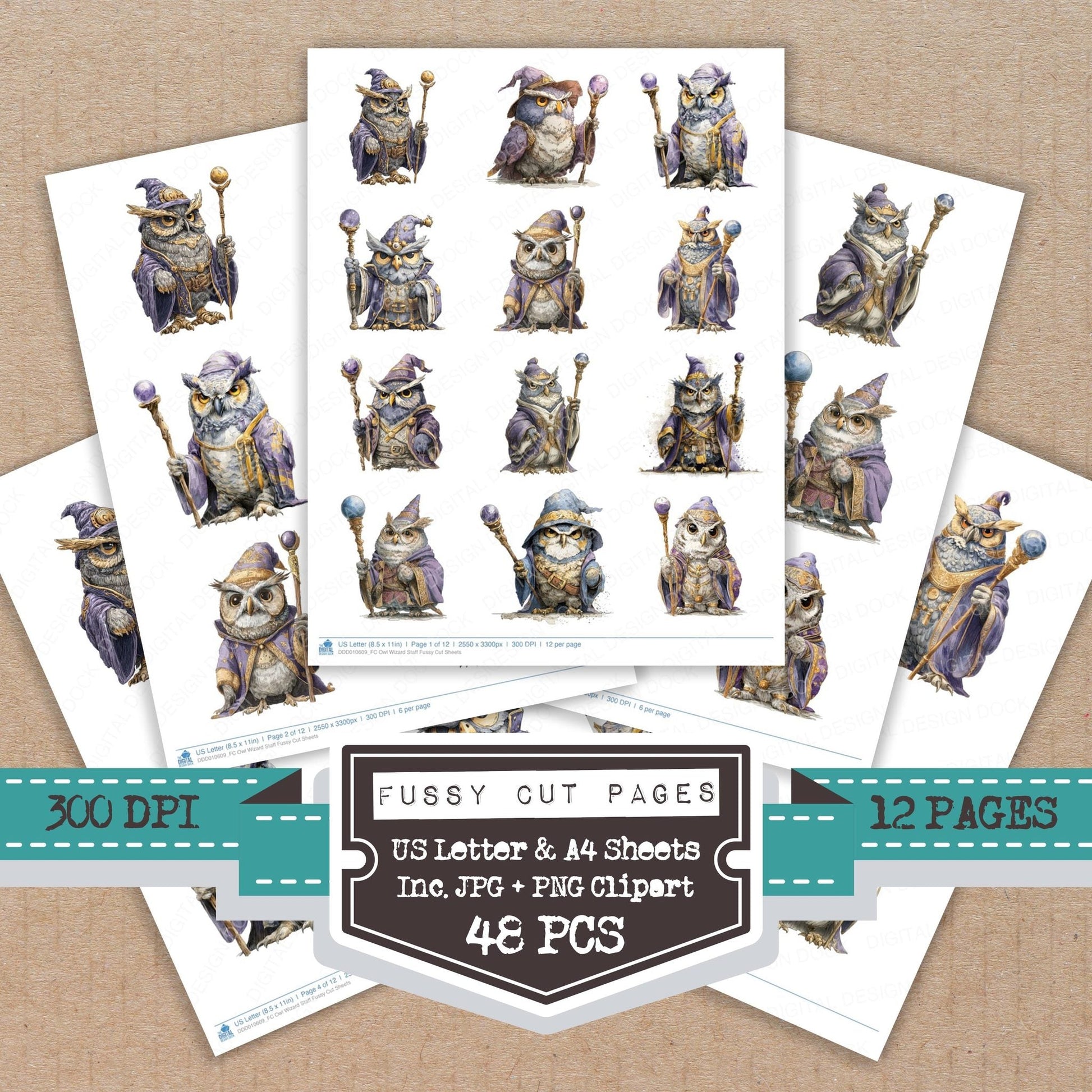 DDD010609_FC Owl Wizard Staff Fussy Cut Sheets