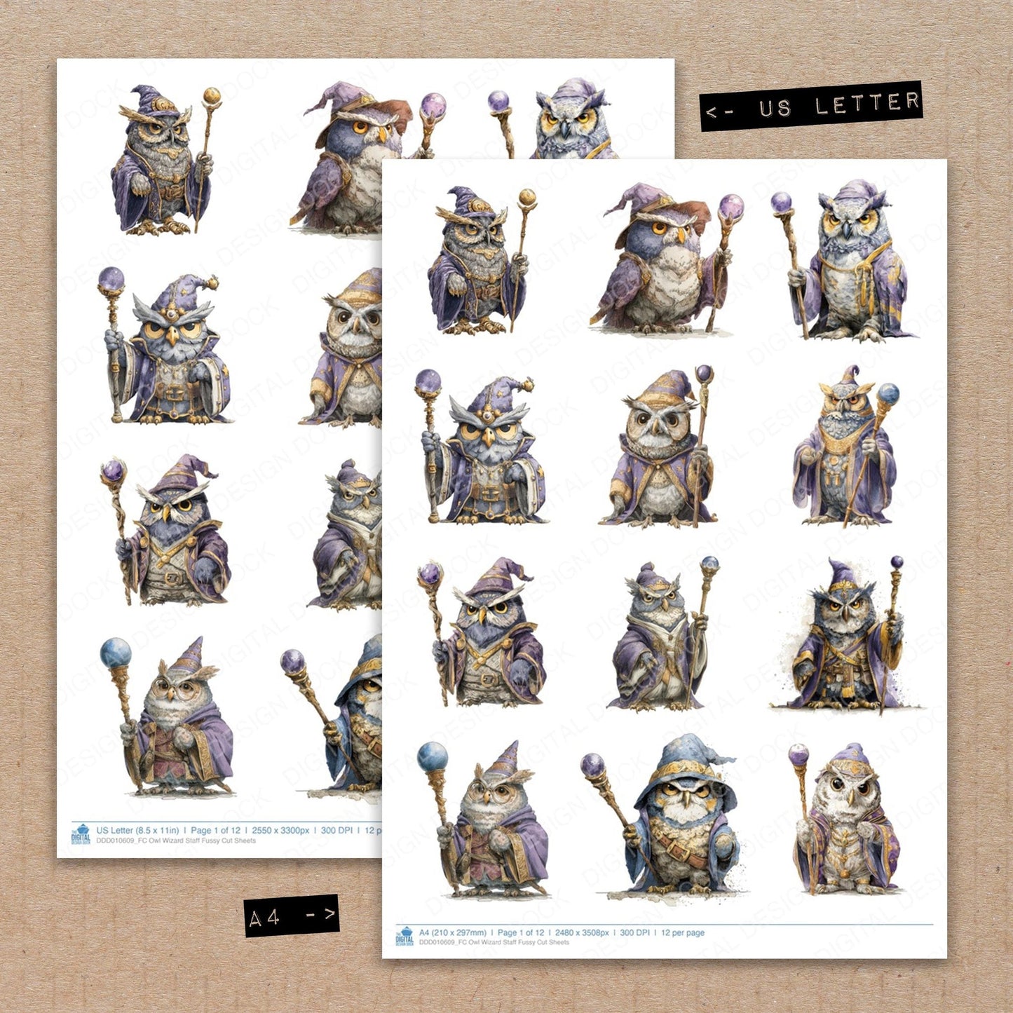 DDD010609_FC Owl Wizard Staff Fussy Cut Sheets