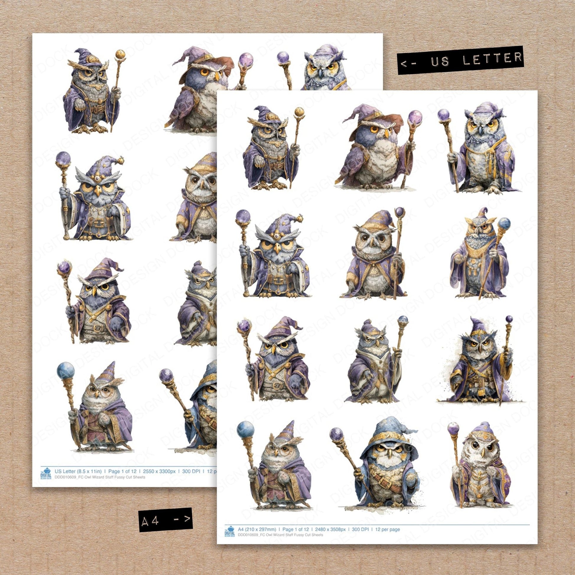 DDD010609_FC Owl Wizard Staff Fussy Cut Sheets