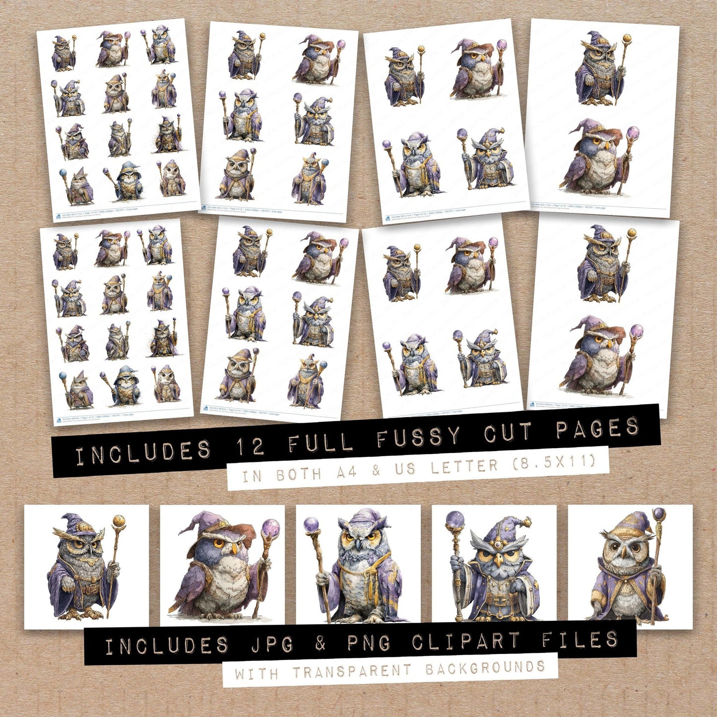 DDD010609_FC Owl Wizard Staff Fussy Cut Sheets