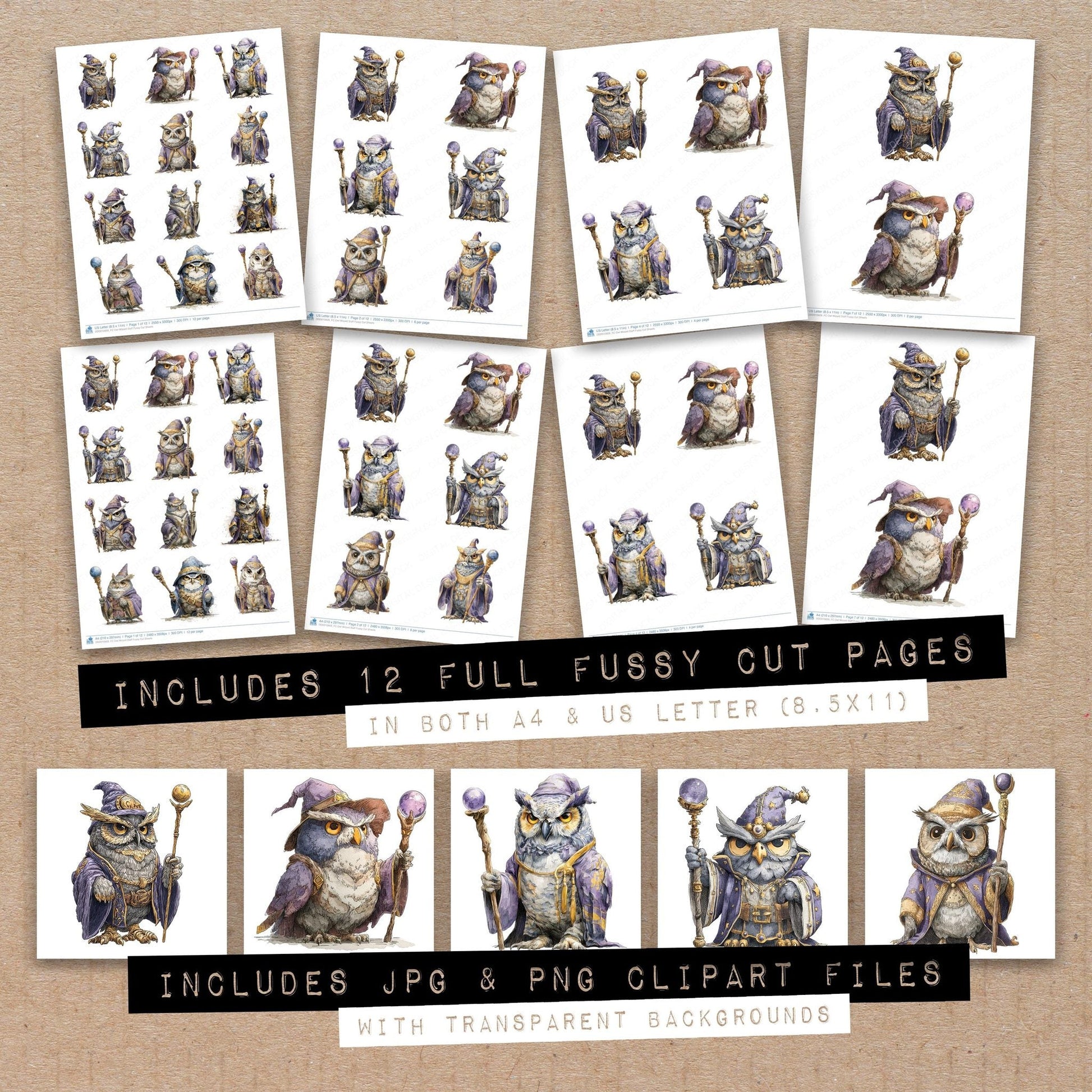 DDD010609_FC Owl Wizard Staff Fussy Cut Sheets