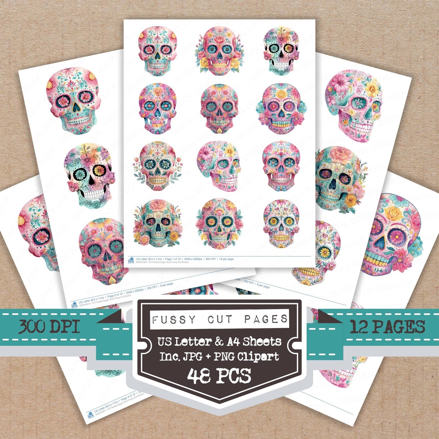 DDD010611_FC Painted Sugar Skull Fussy Cut Sheets