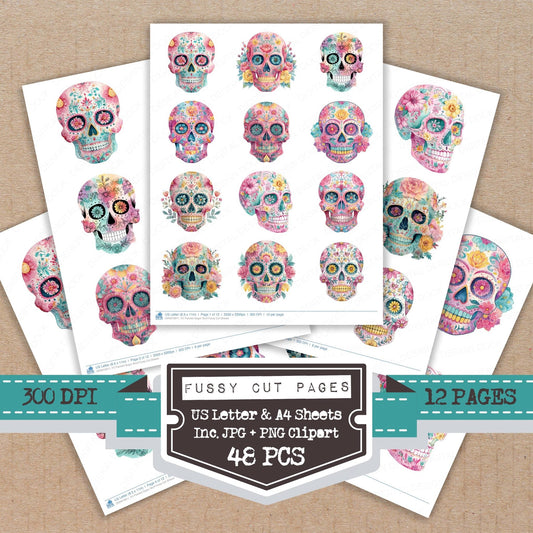 DDD010611_FC Painted Sugar Skull Fussy Cut Sheets
