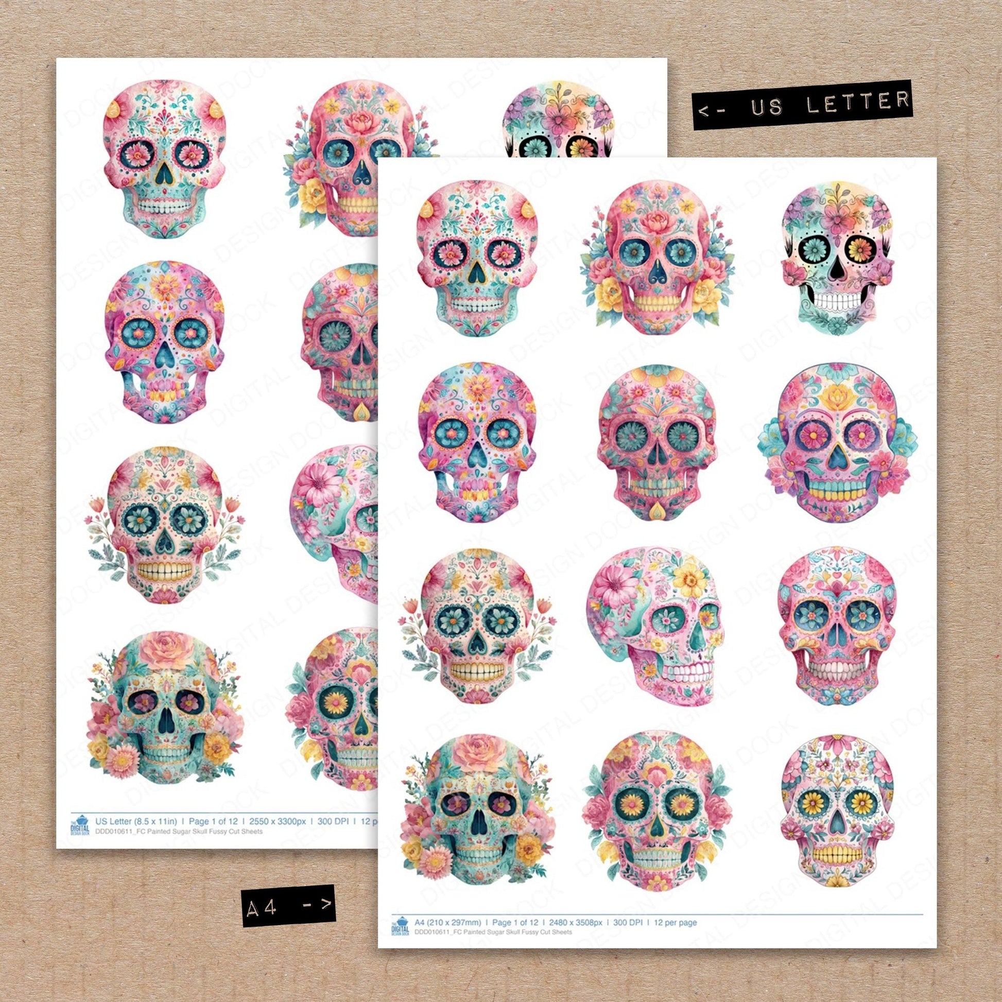 DDD010611_FC Painted Sugar Skull Fussy Cut Sheets