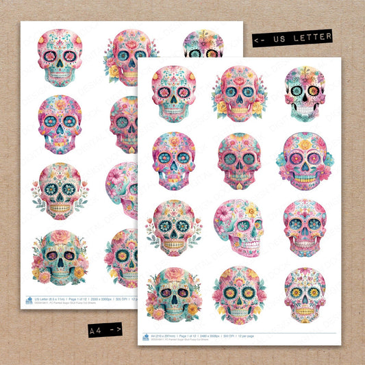 DDD010611_FC Painted Sugar Skull Fussy Cut Sheets