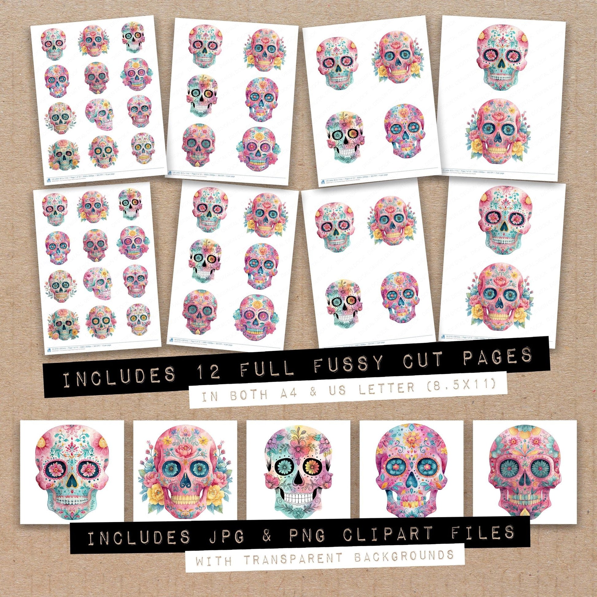 DDD010611_FC Painted Sugar Skull Fussy Cut Sheets