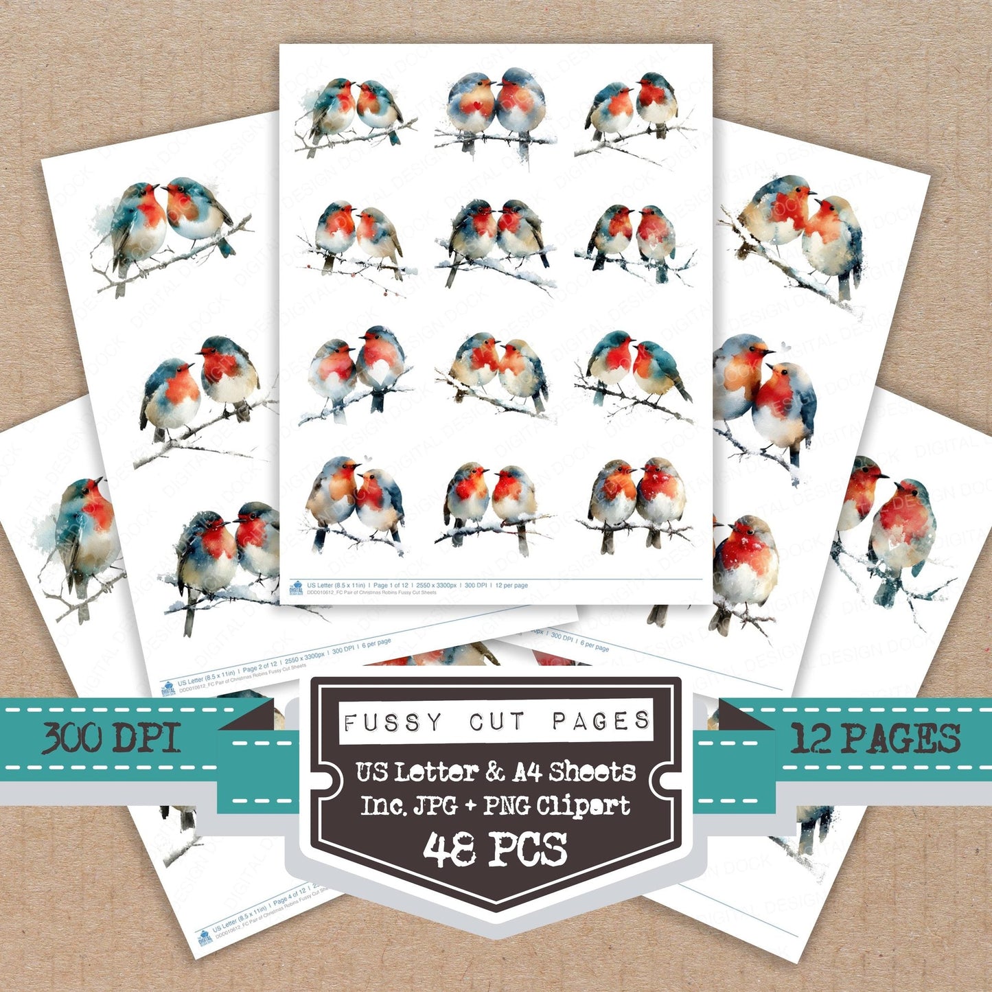 DDD010612_FC Pair of Christmas Robins Fussy Cut Sheets