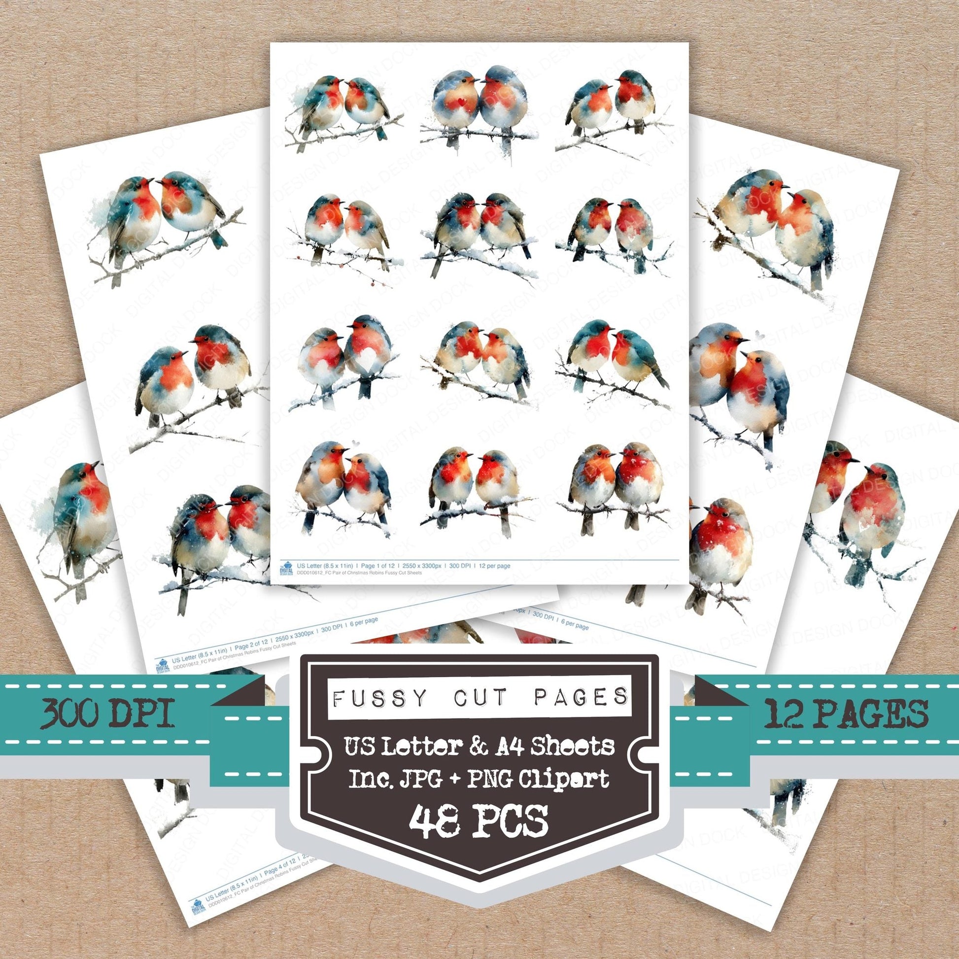DDD010612_FC Pair of Christmas Robins Fussy Cut Sheets