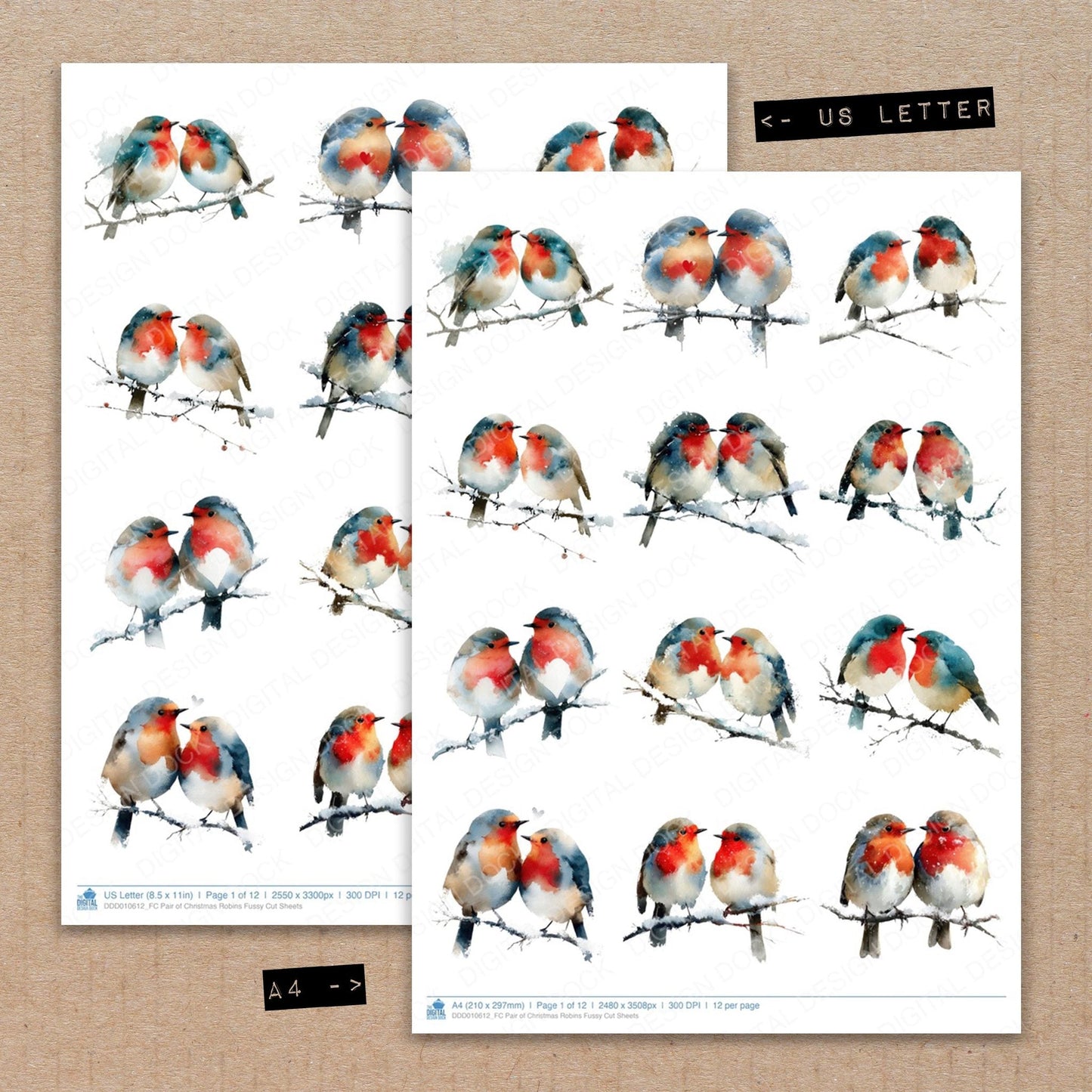 DDD010612_FC Pair of Christmas Robins Fussy Cut Sheets
