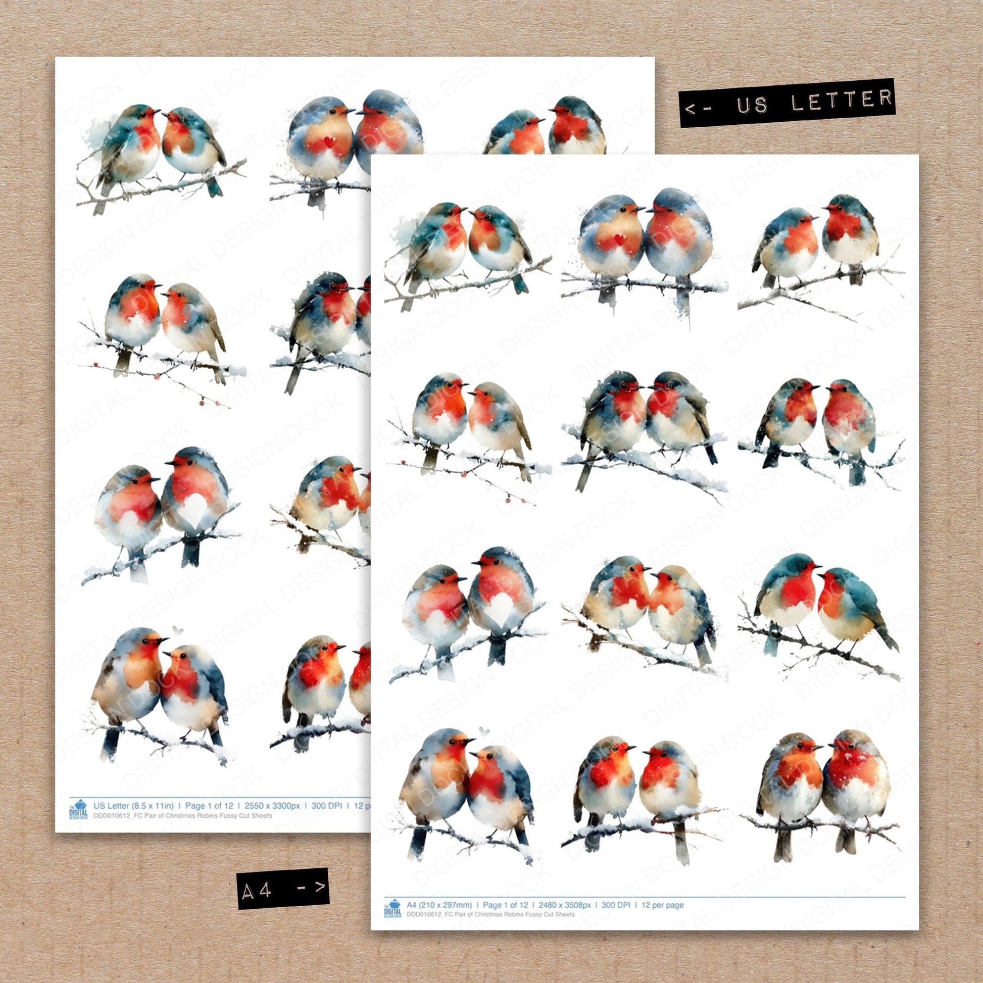 DDD010612_FC Pair of Christmas Robins Fussy Cut Sheets