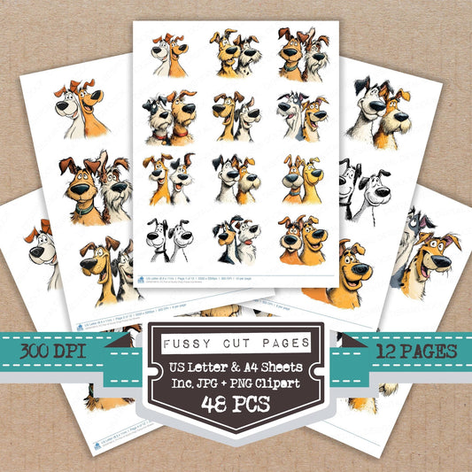 DDD010613_FC Pair of Goofy Dogs Fussy Cut Sheets