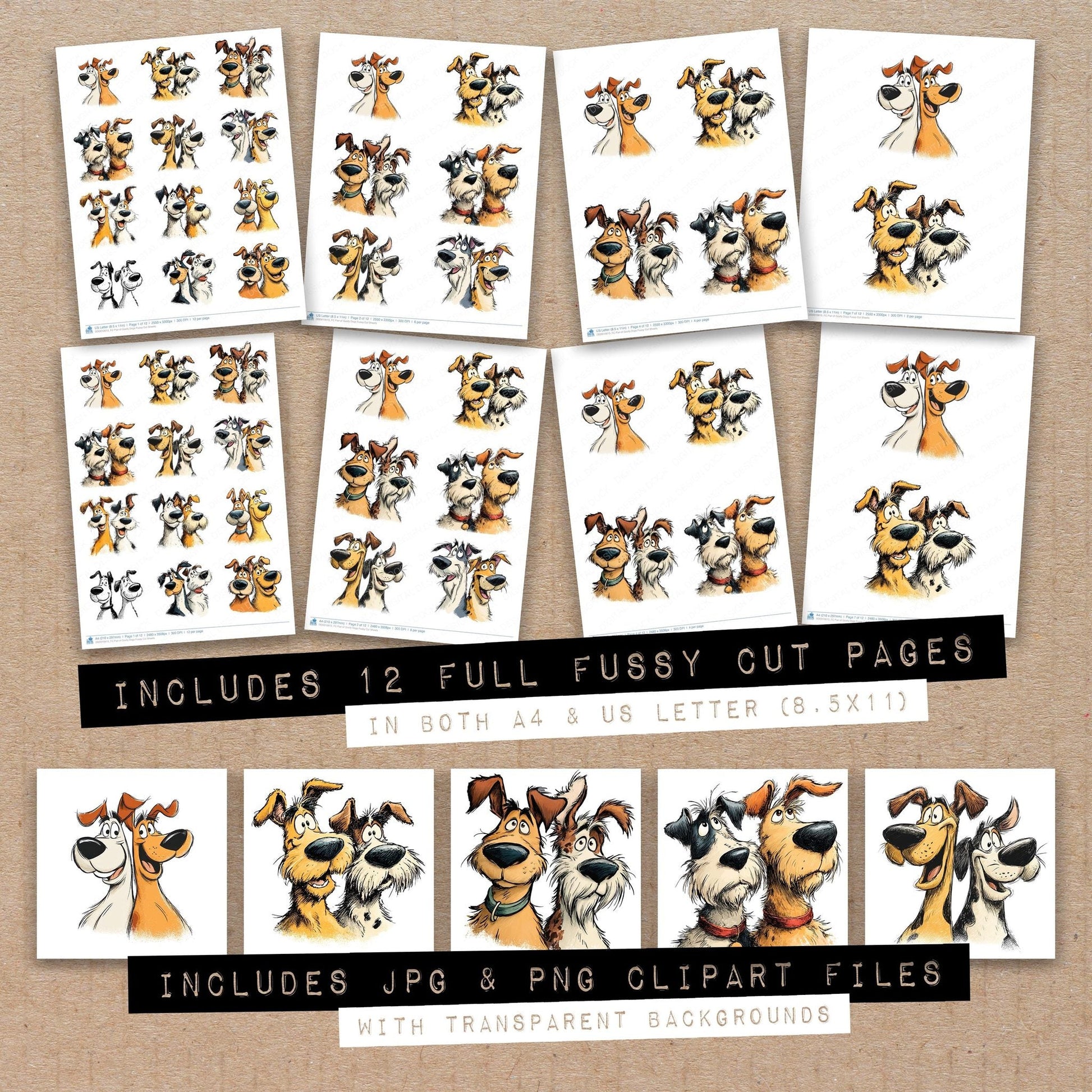 DDD010613_FC Pair of Goofy Dogs Fussy Cut Sheets