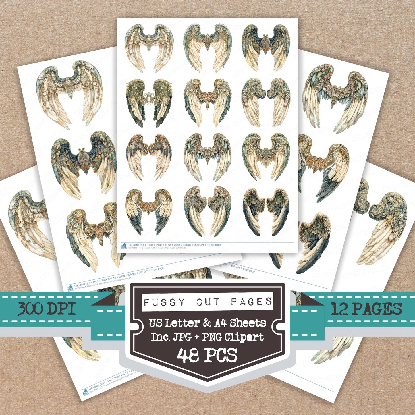Paisley Pattern Angel Wings Fussy Cut Sheets (DDD010614)