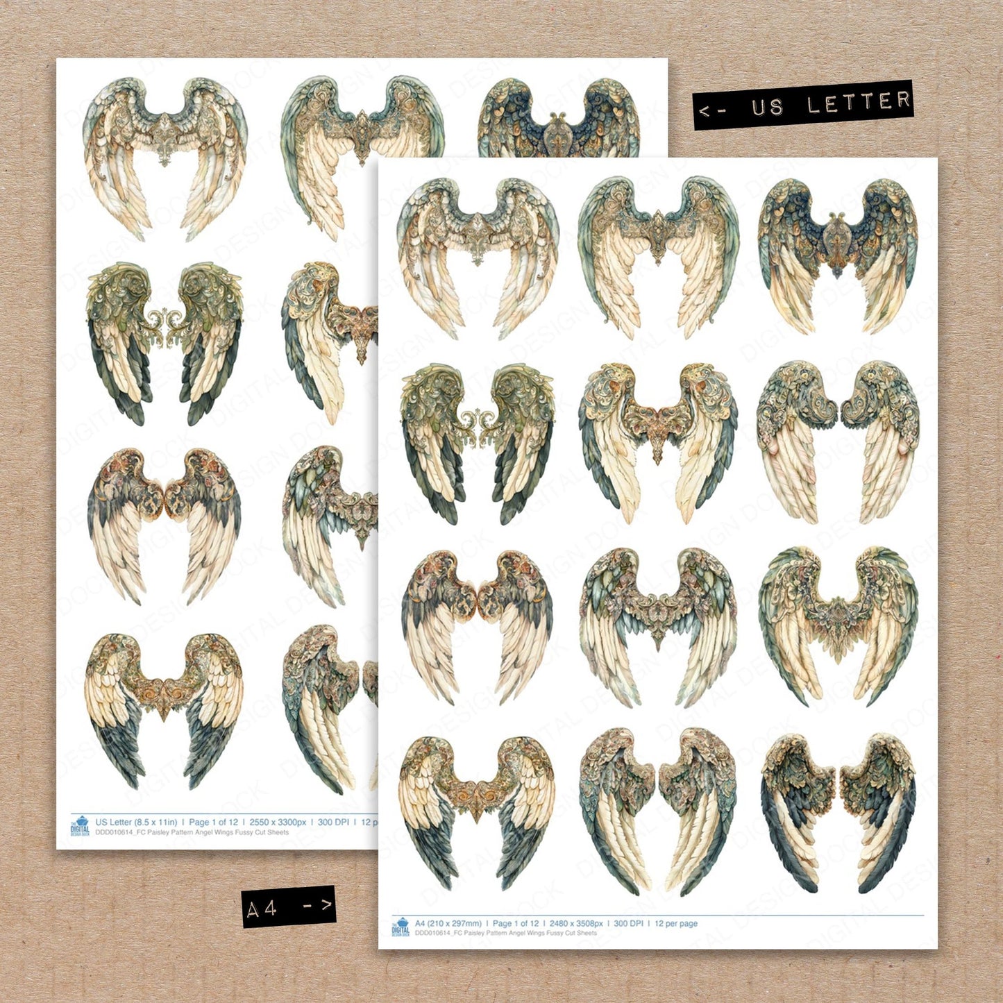 Paisley Pattern Angel Wings Fussy Cut Sheets (DDD010614)