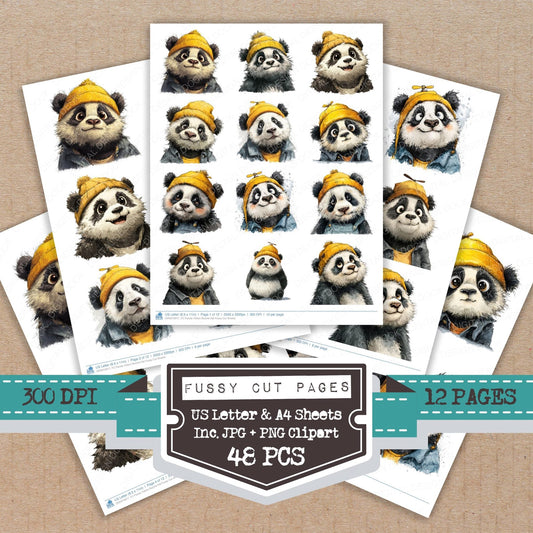 DDD010617_FC Panda Yellow Beanie Hat Fussy Cut Sheets