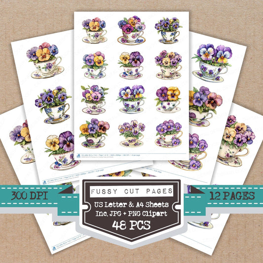 DDD010618_FC Pansies in a Teacup Fussy Cut Sheets