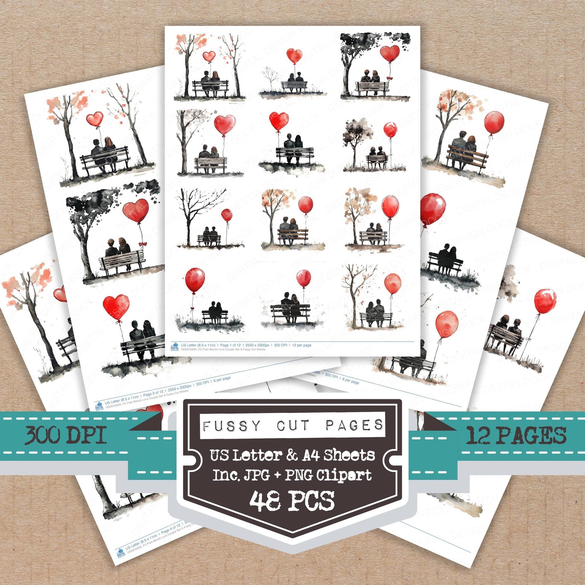 DDD010620_FC Park Bench Love Couple Set A Fussy Cut Sheets