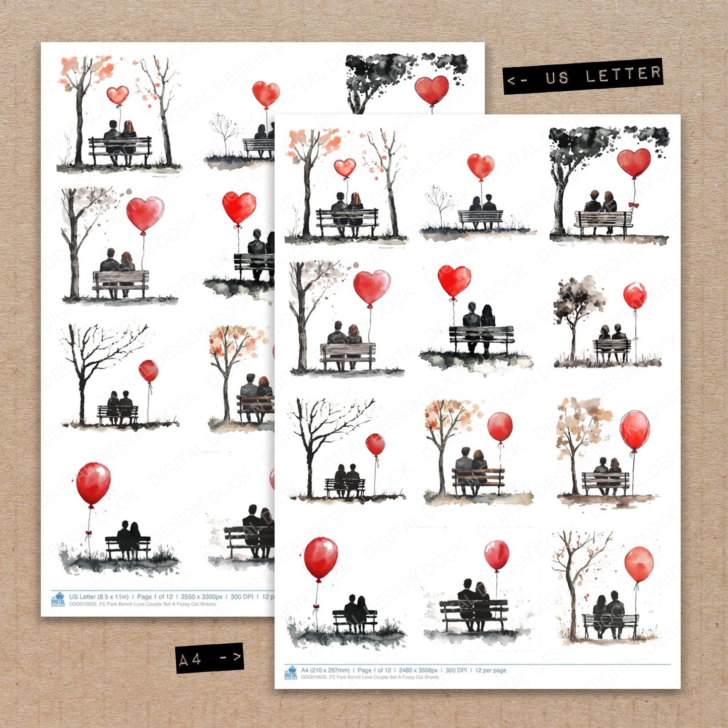 DDD010620_FC Park Bench Love Couple Set A Fussy Cut Sheets