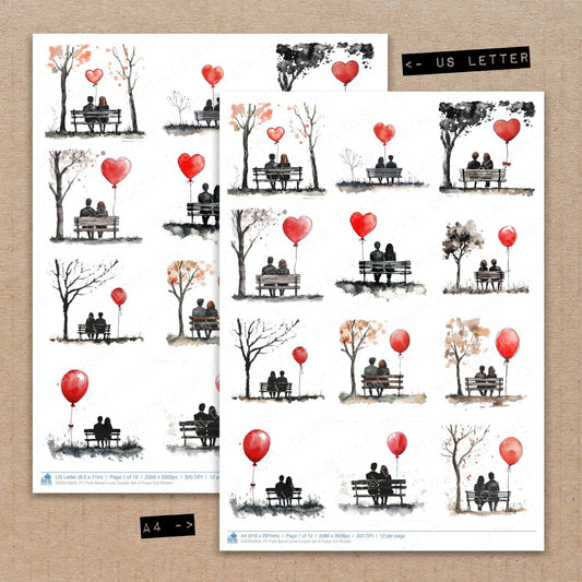 DDD010620_FC Park Bench Love Couple Set A Fussy Cut Sheets