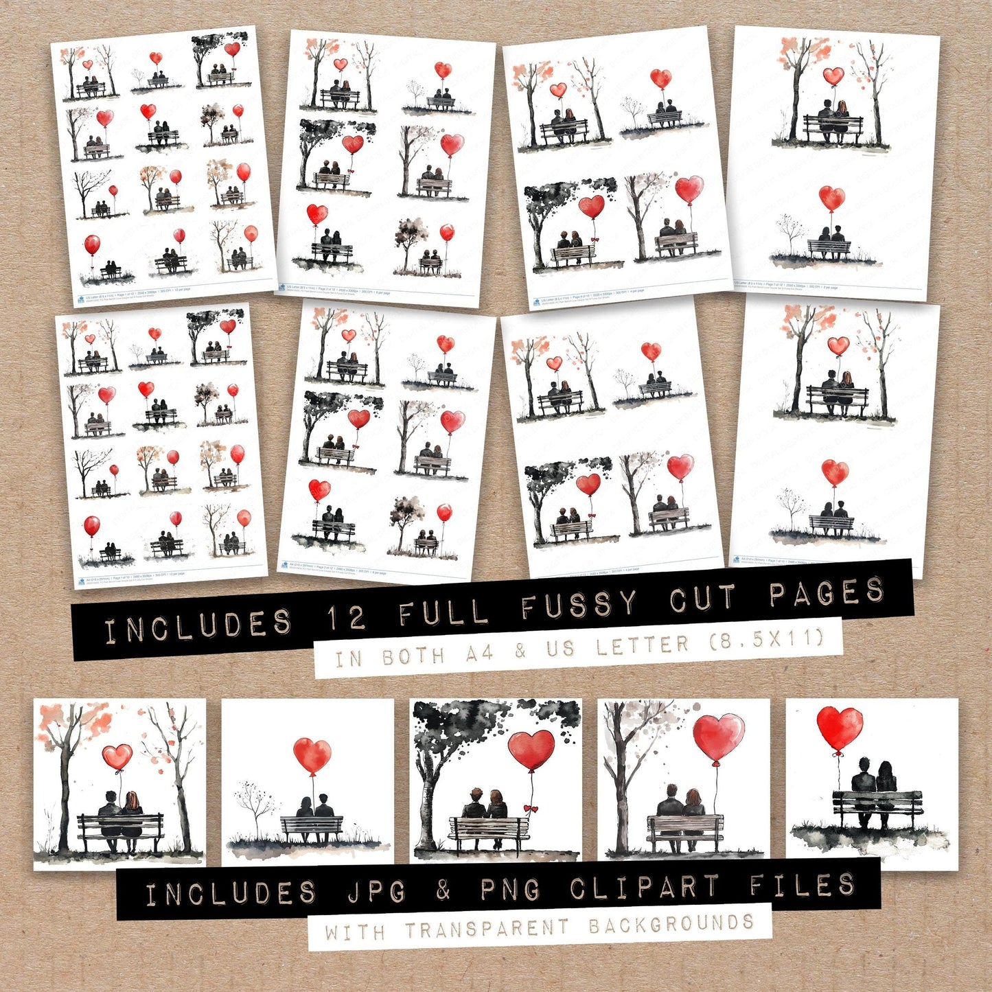DDD010620_FC Park Bench Love Couple Set A Fussy Cut Sheets
