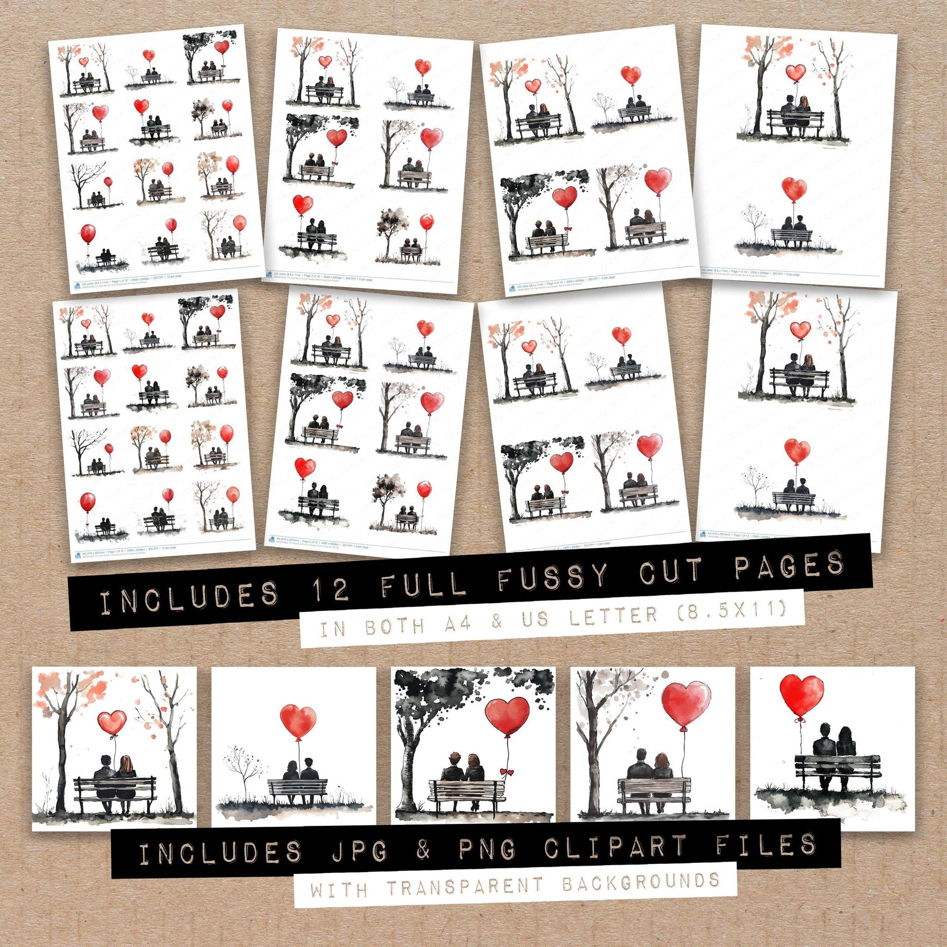 DDD010620_FC Park Bench Love Couple Set A Fussy Cut Sheets