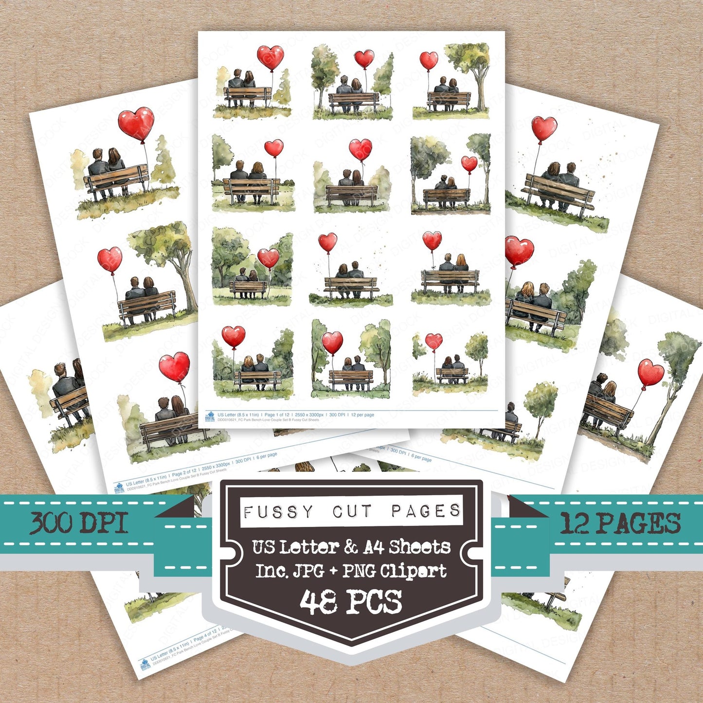 Park Bench Love Couple Set B Fussy Cut Sheets (DDD010621)