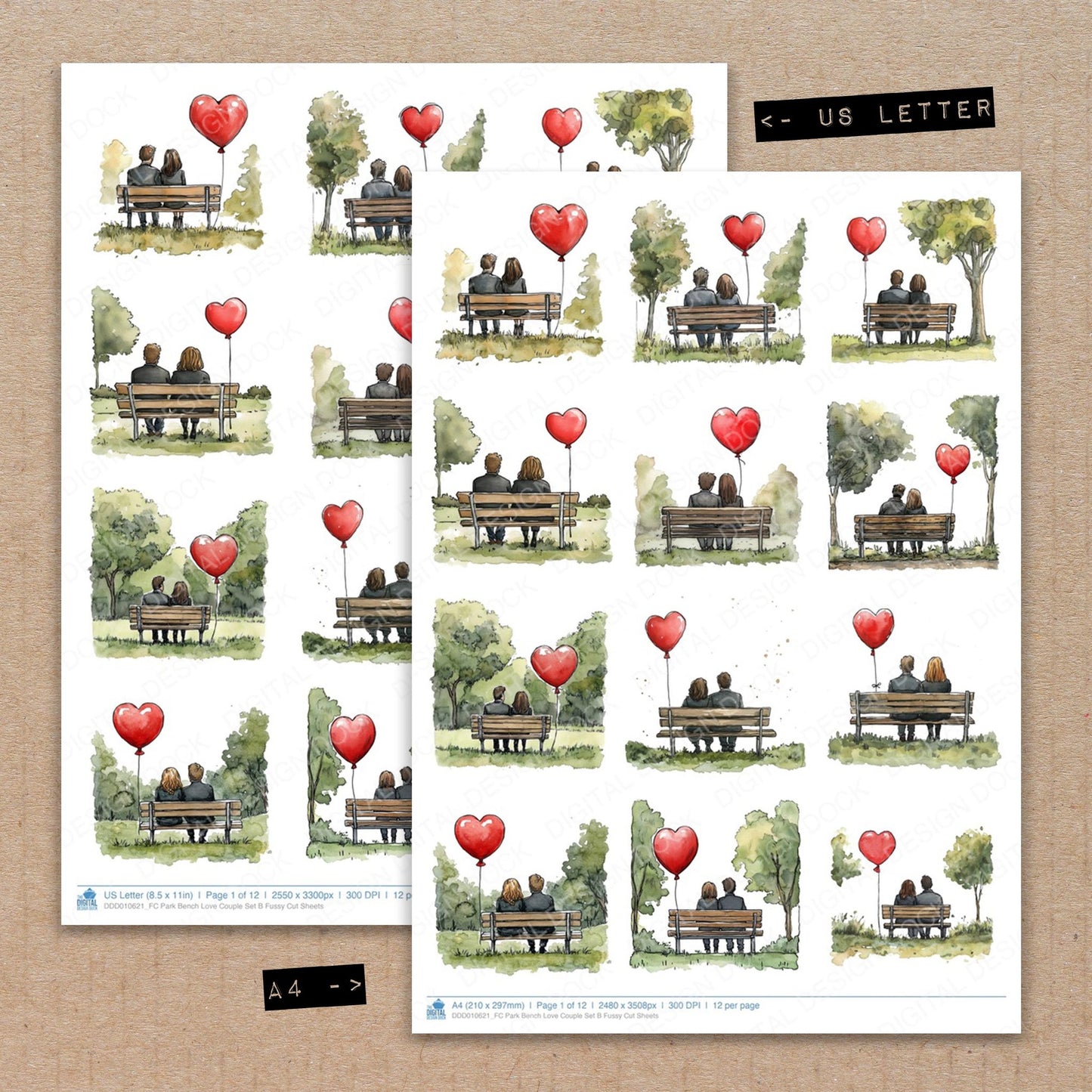 Park Bench Love Couple Set B Fussy Cut Sheets (DDD010621)