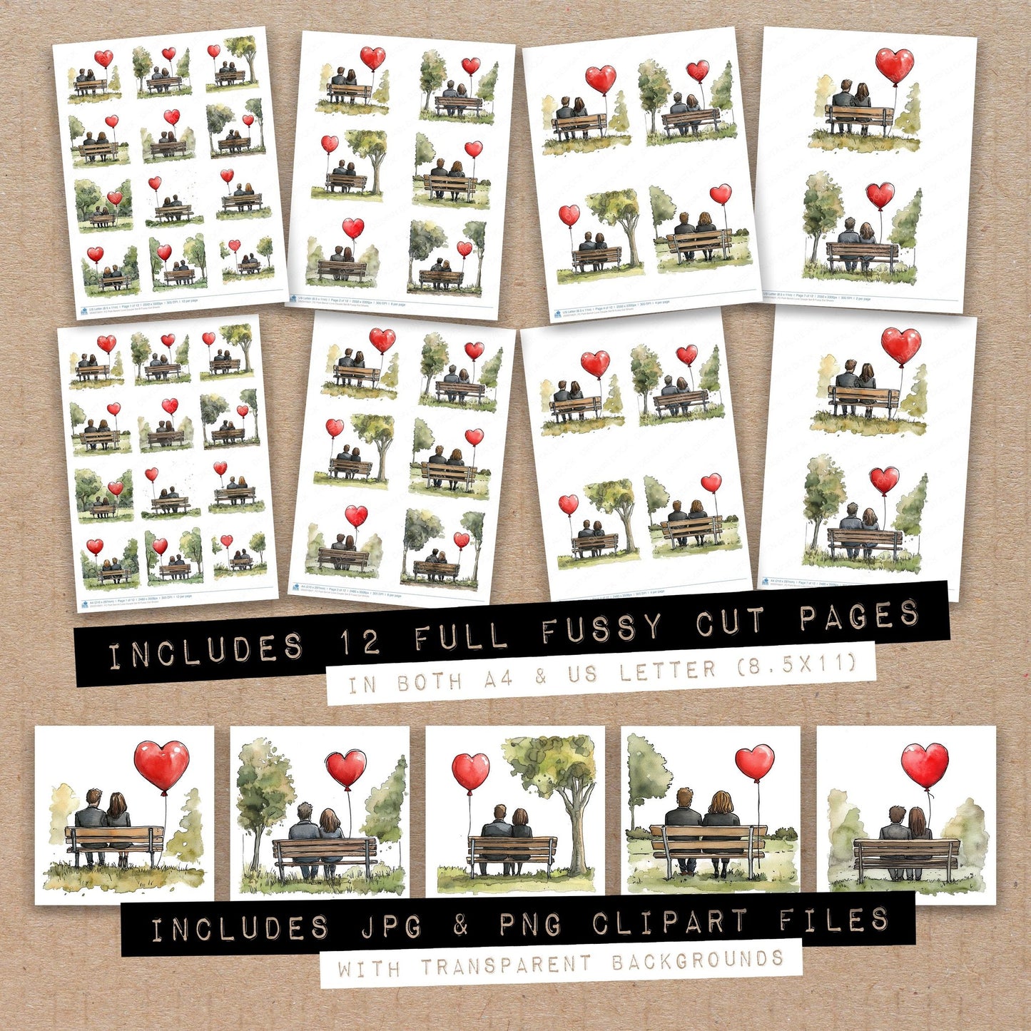 Park Bench Love Couple Set B Fussy Cut Sheets (DDD010621)