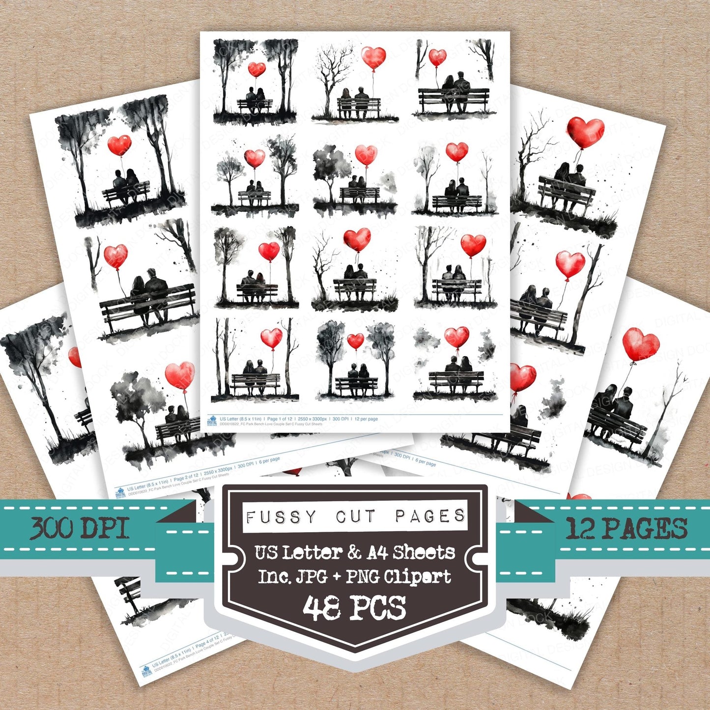DDD010622_FC Park Bench Love Couple Set C Fussy Cut Sheets