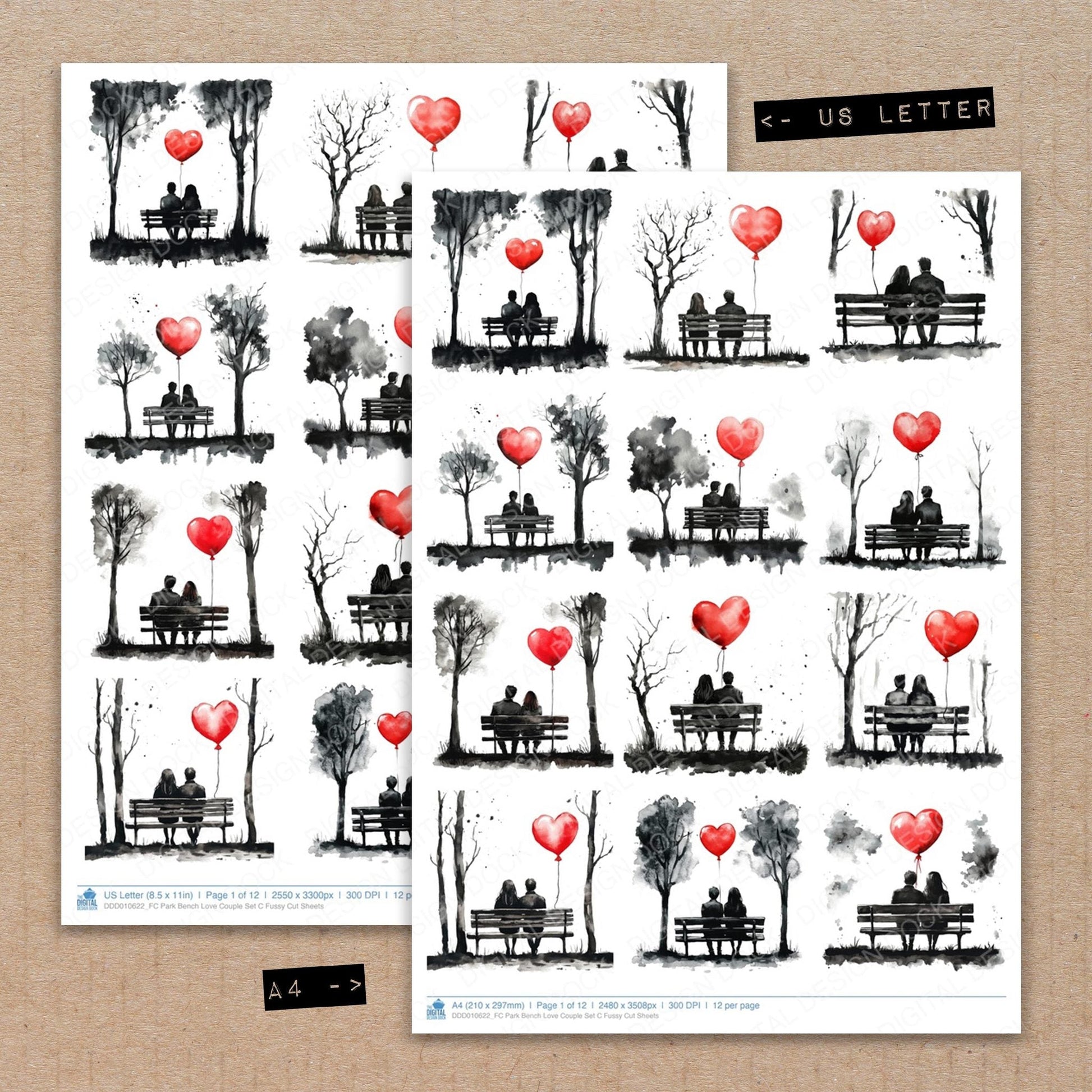 DDD010622_FC Park Bench Love Couple Set C Fussy Cut Sheets