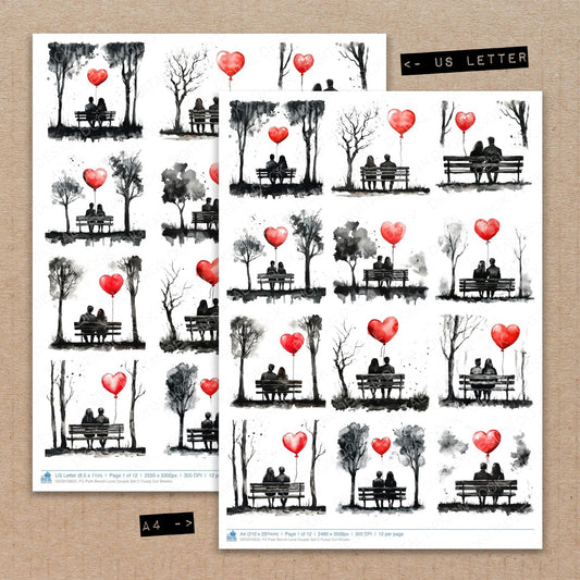 DDD010622_FC Park Bench Love Couple Set C Fussy Cut Sheets