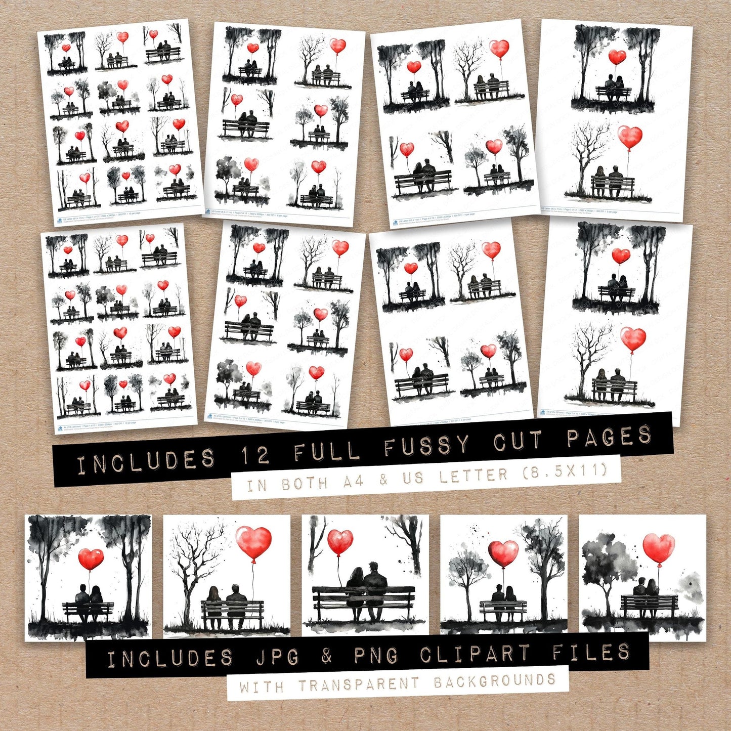 DDD010622_FC Park Bench Love Couple Set C Fussy Cut Sheets