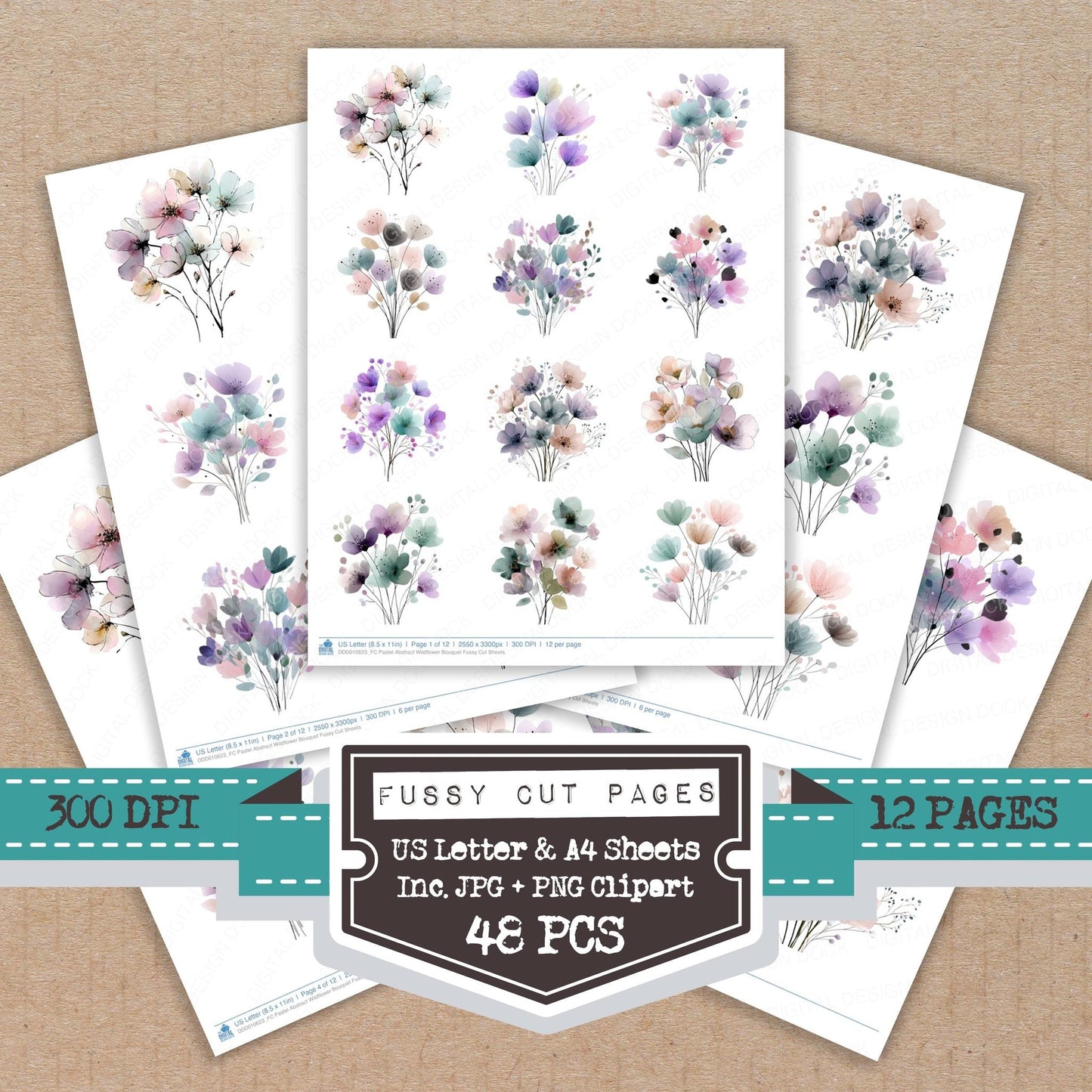 DDD010623_FC Pastel Abstract Wildflower Bouquet Fussy Cut Sheets