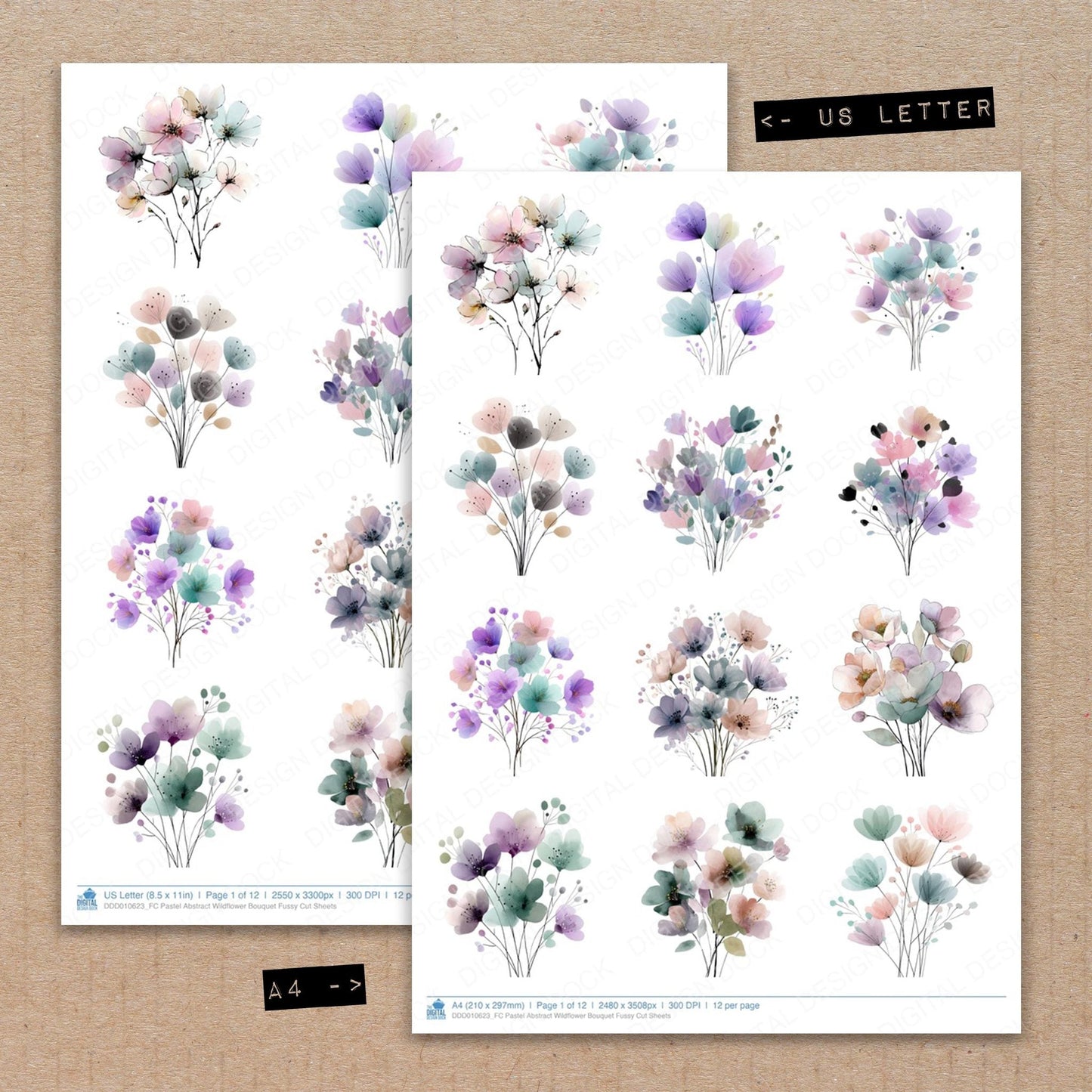 DDD010623_FC Pastel Abstract Wildflower Bouquet Fussy Cut Sheets