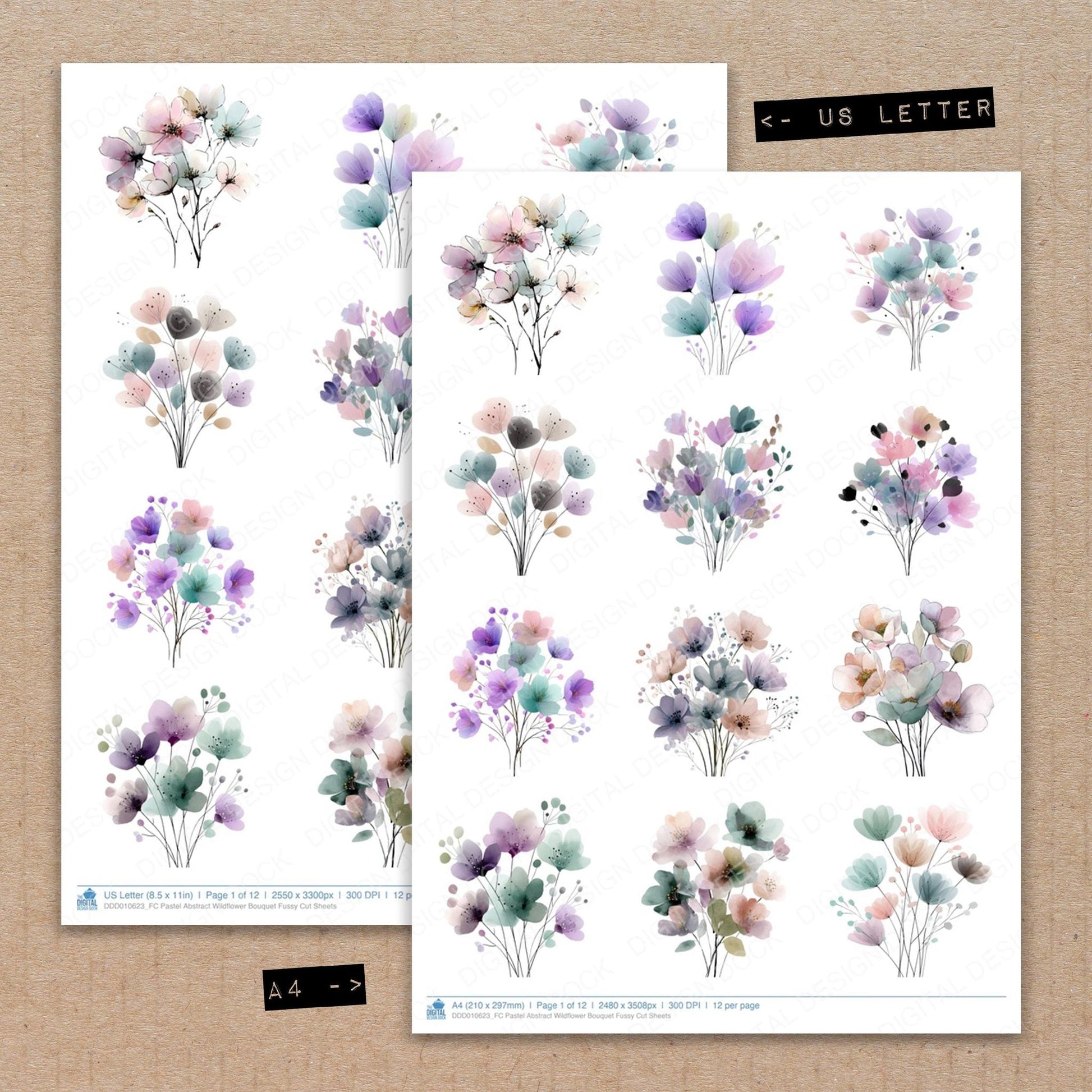 DDD010623_FC Pastel Abstract Wildflower Bouquet Fussy Cut Sheets