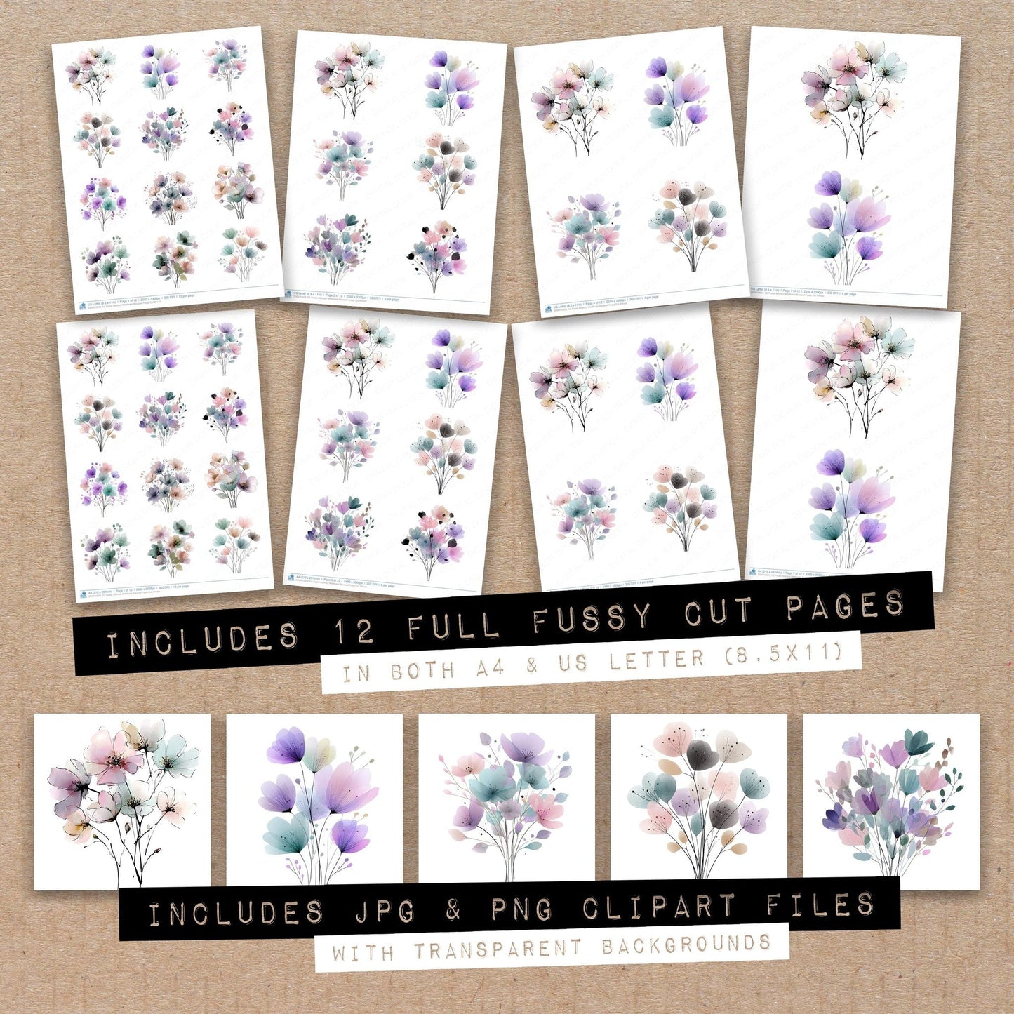 DDD010623_FC Pastel Abstract Wildflower Bouquet Fussy Cut Sheets