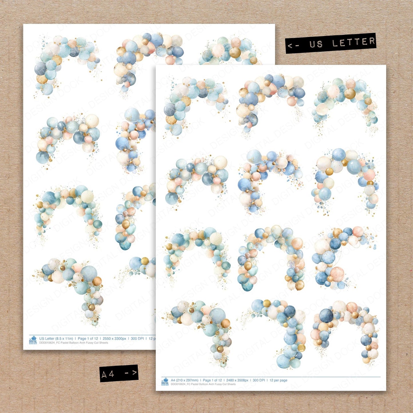 DDD010624_FC Pastel Balloon Arch Fussy Cut Sheets