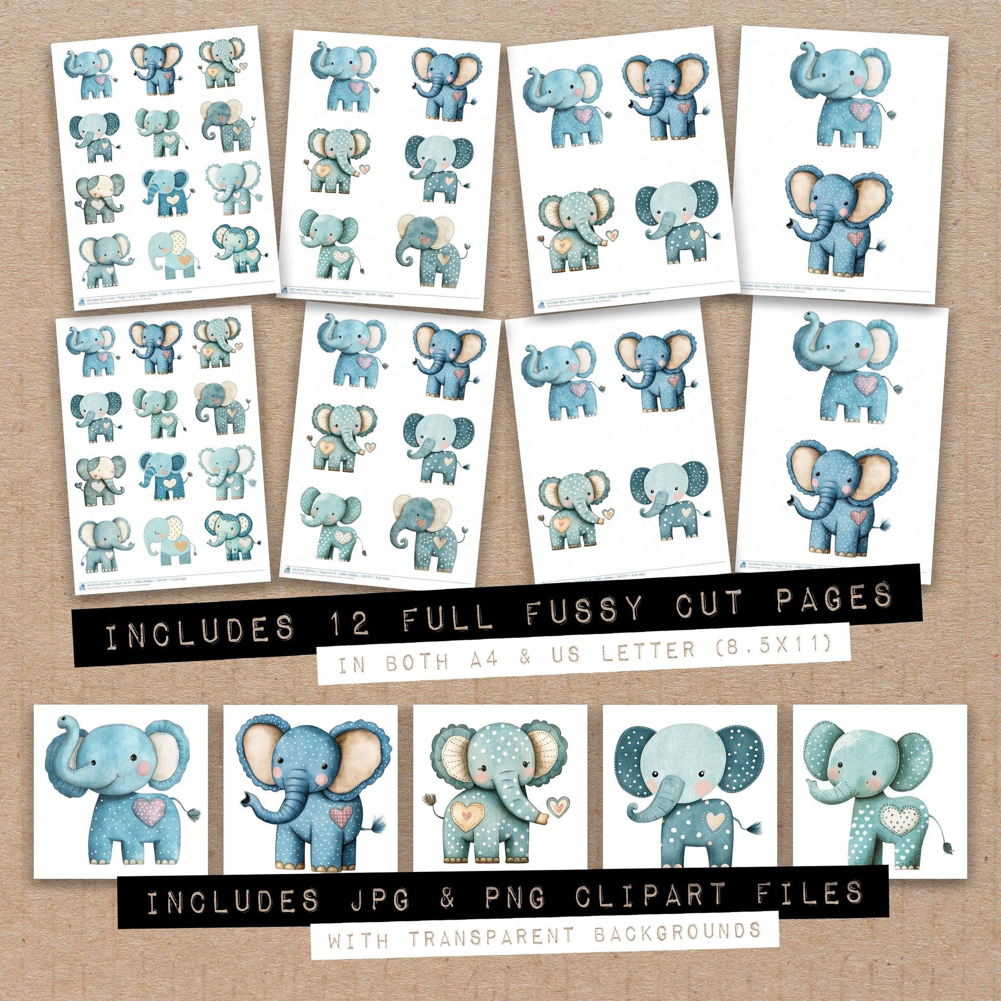 DDD010626_FC Pastel Elephant Patchwork Fussy Cut Sheets