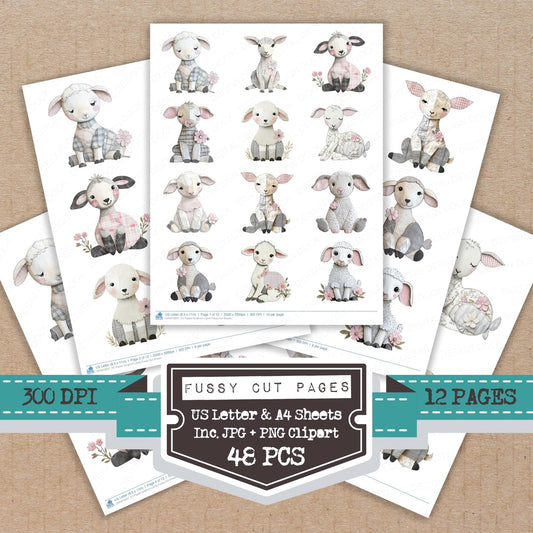 DDD010627_FC Pastel Gingham Lamb Fussy Cut Sheets