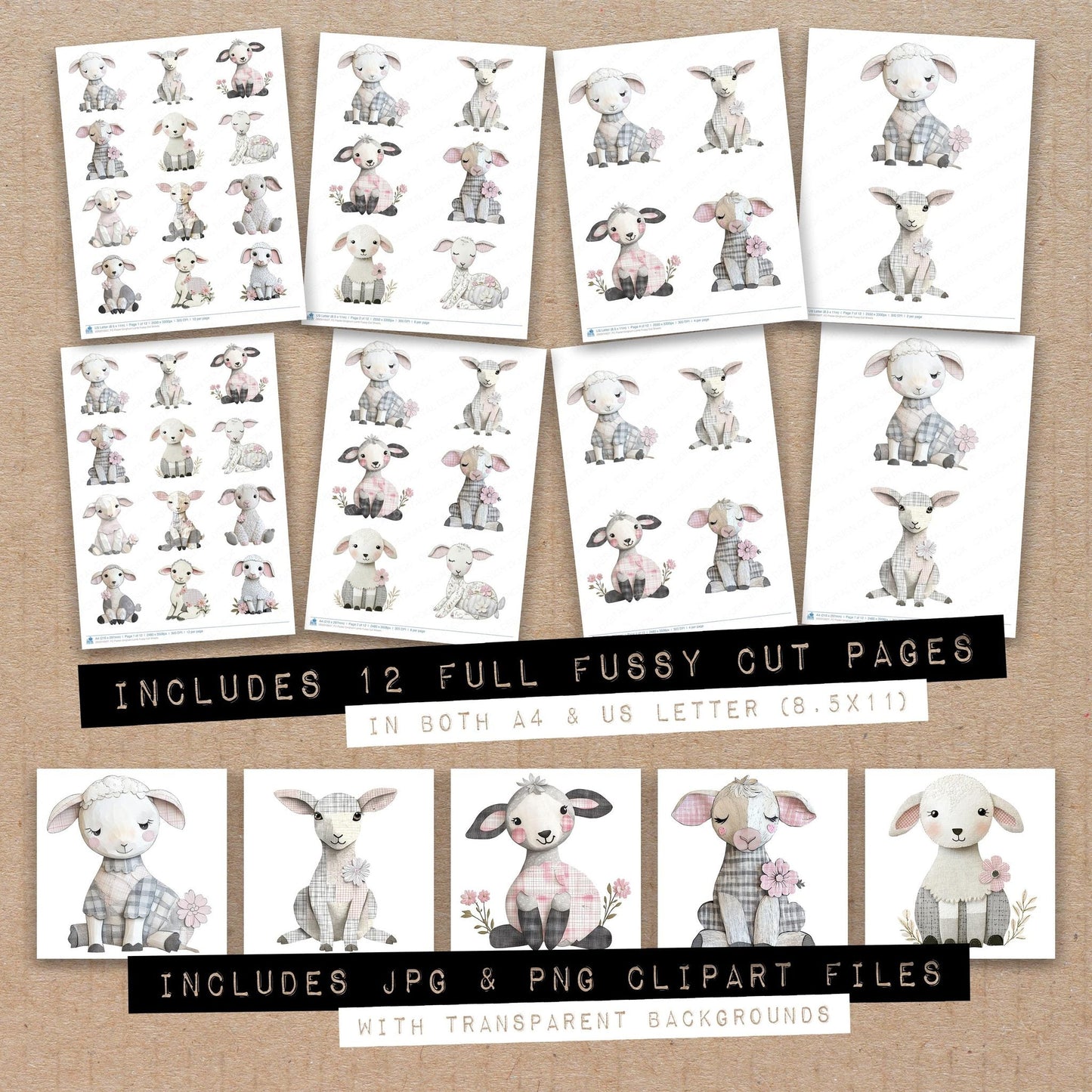 DDD010627_FC Pastel Gingham Lamb Fussy Cut Sheets