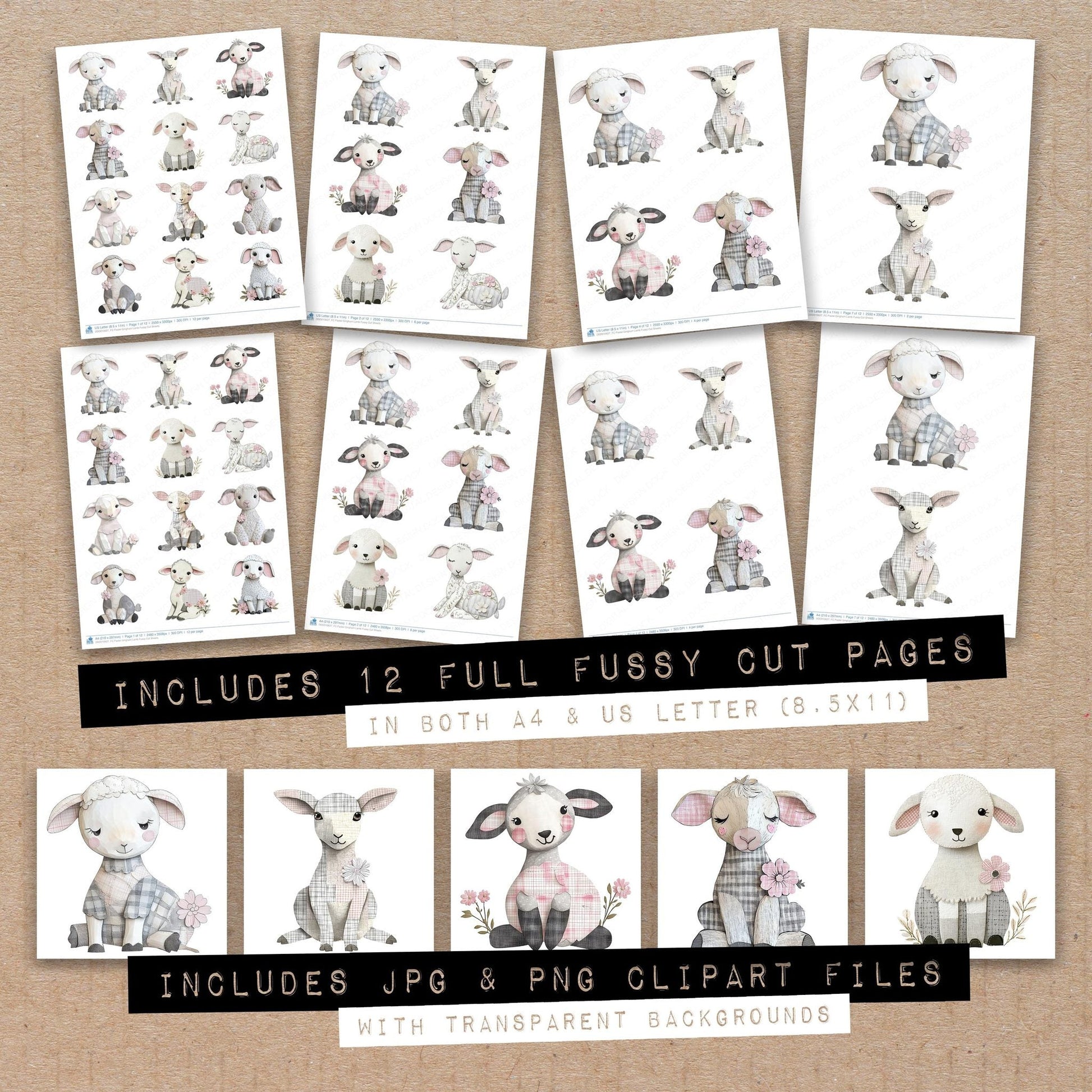 DDD010627_FC Pastel Gingham Lamb Fussy Cut Sheets