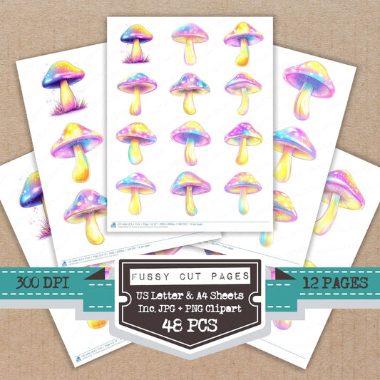 DDD010628_FC Pastel Glowing Mushroom Fussy Cut Sheets