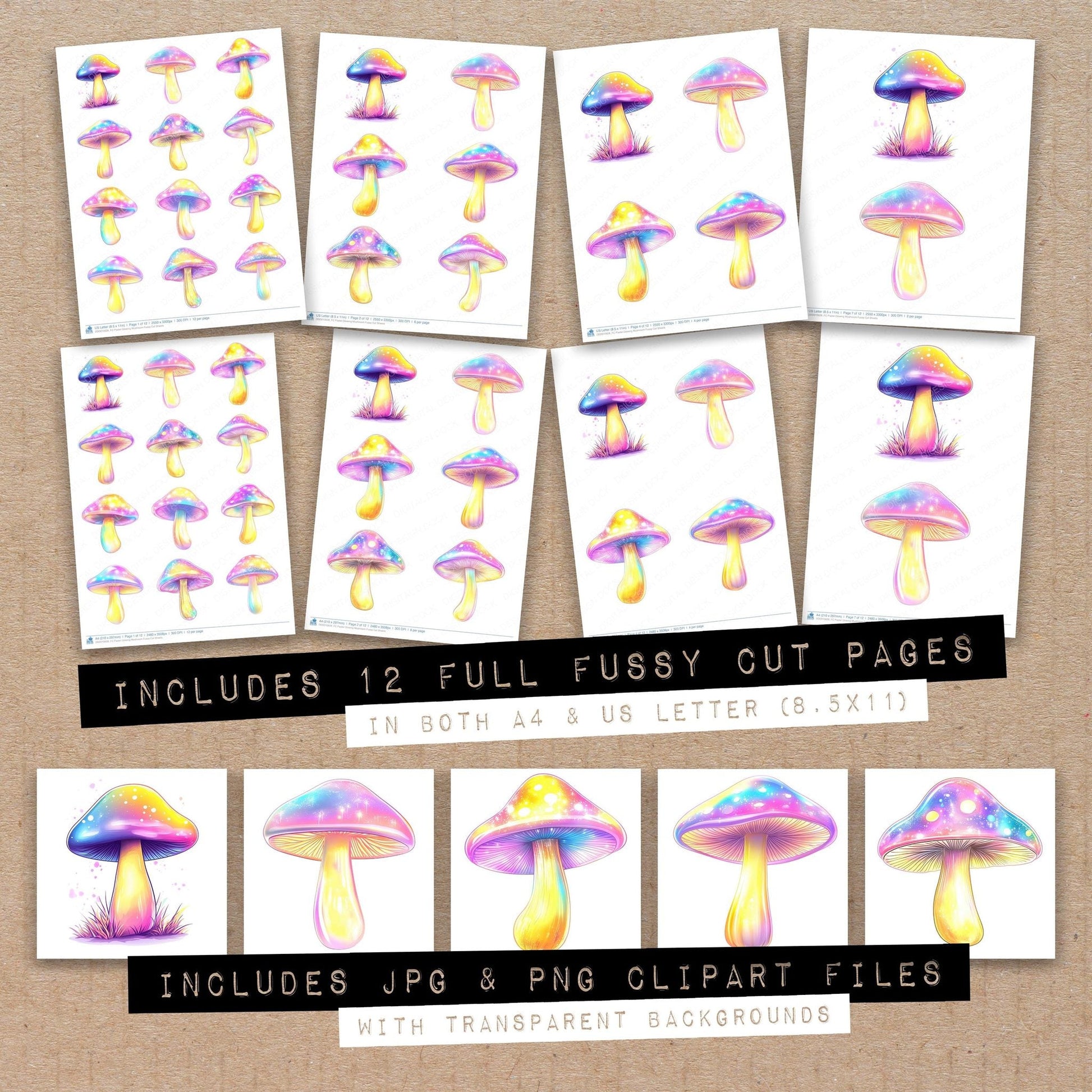 DDD010628_FC Pastel Glowing Mushroom Fussy Cut Sheets