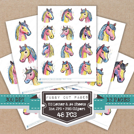 DDD010629_FC Pastel Nursery Horse Illustration Fussy Cut Sheets