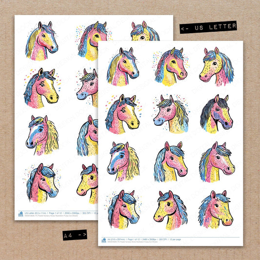 DDD010629_FC Pastel Nursery Horse Illustration Fussy Cut Sheets