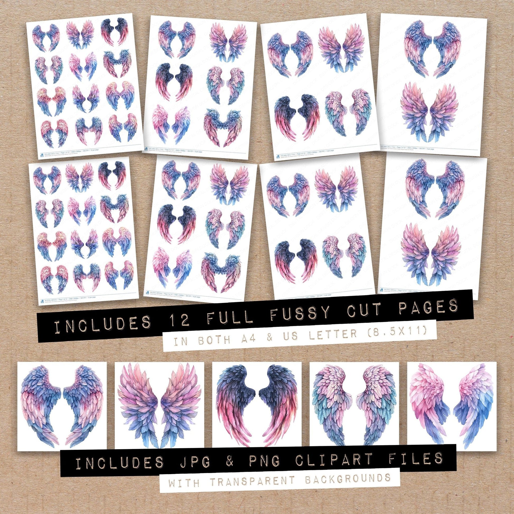 DDD010630_FC Pastel Ombre Angel Wings Fussy Cut Sheets